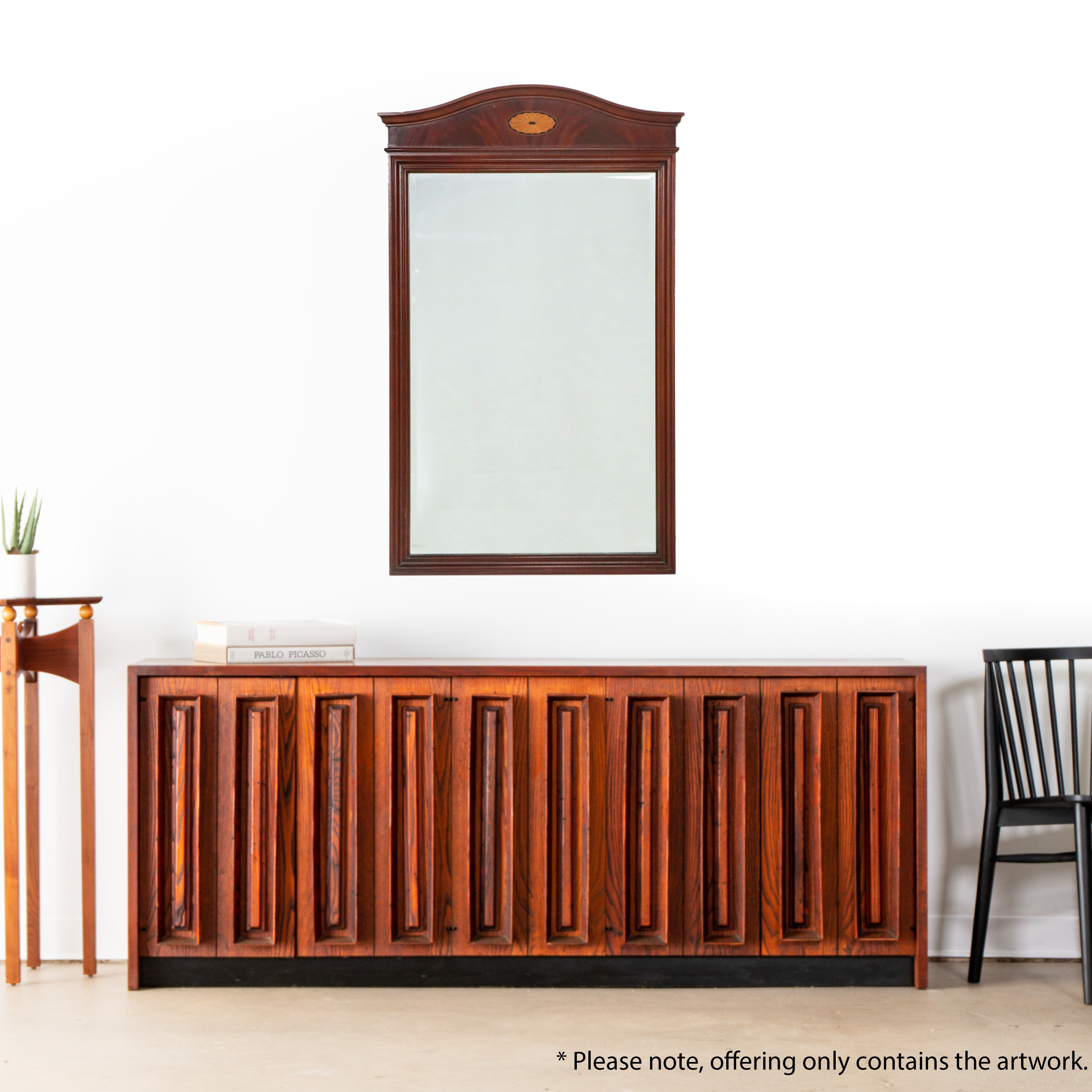 Federal Style Flame Mahogany Wall Mirror with Patera Inlay, Vintage