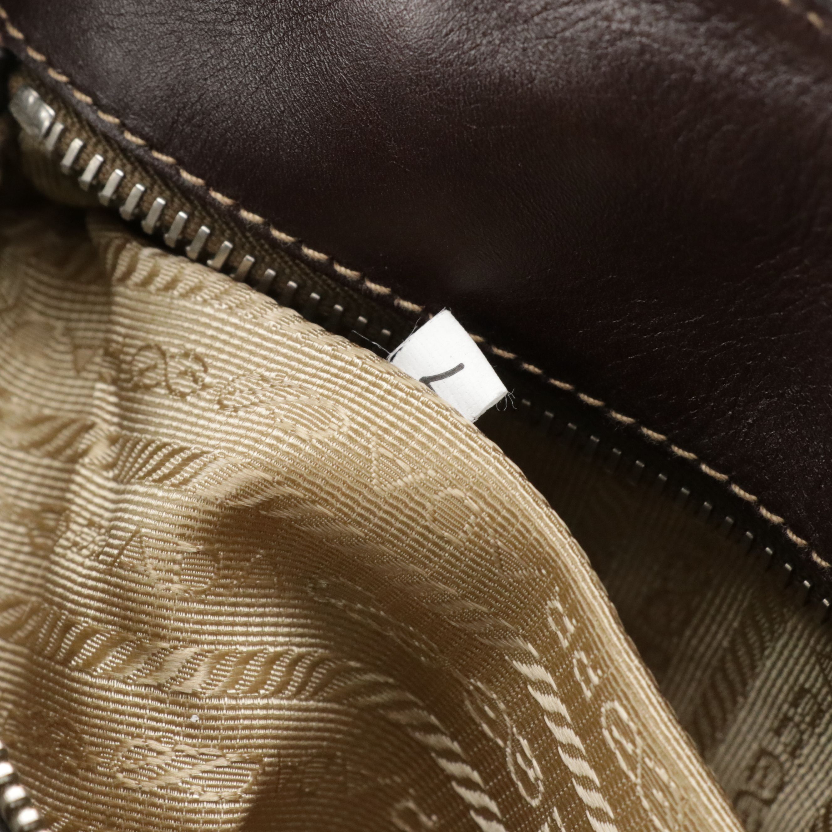 Prada Canapa Logo Side Drawstring Tote in Brown Jacquard Canvas and Leather