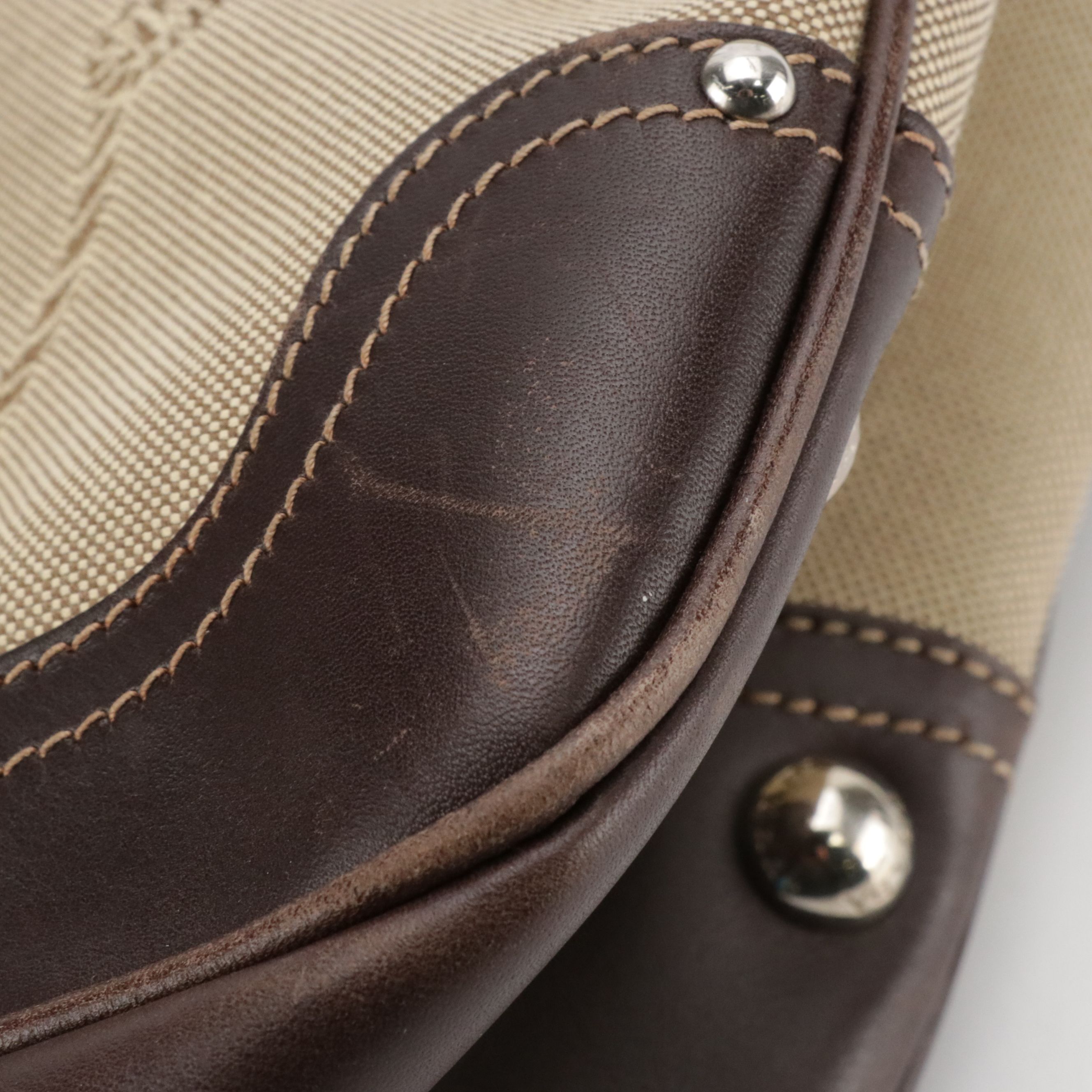 Prada Canapa Logo Side Drawstring Tote in Brown Jacquard Canvas and Leather