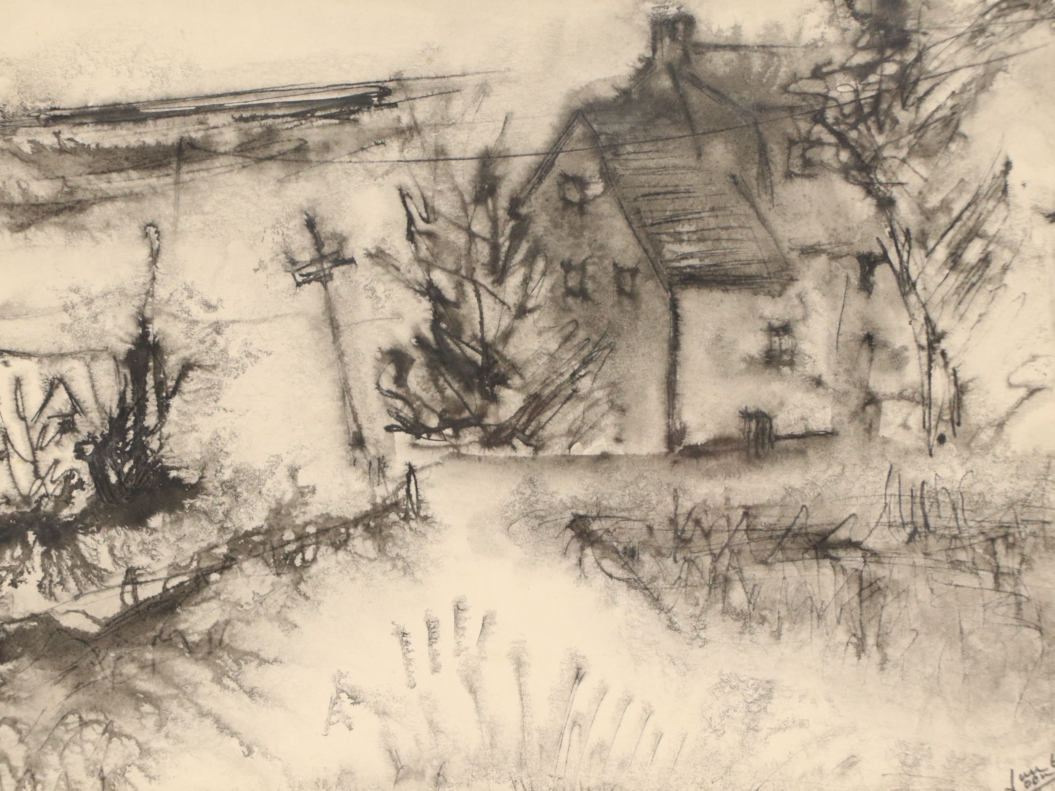 Alfred Van Loen Watercolor Line Painting of House, 1964