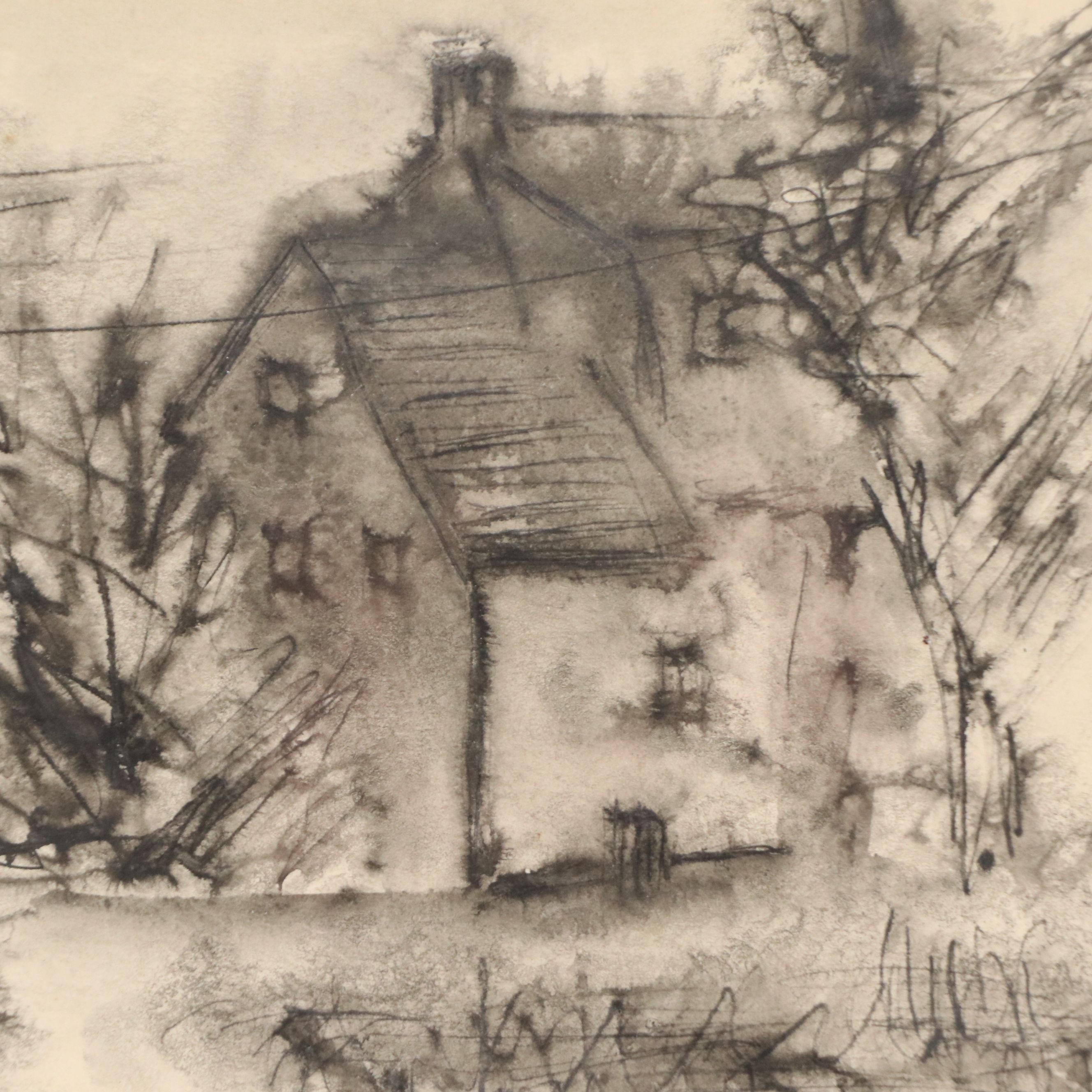 Alfred Van Loen Watercolor Line Painting of House, 1964