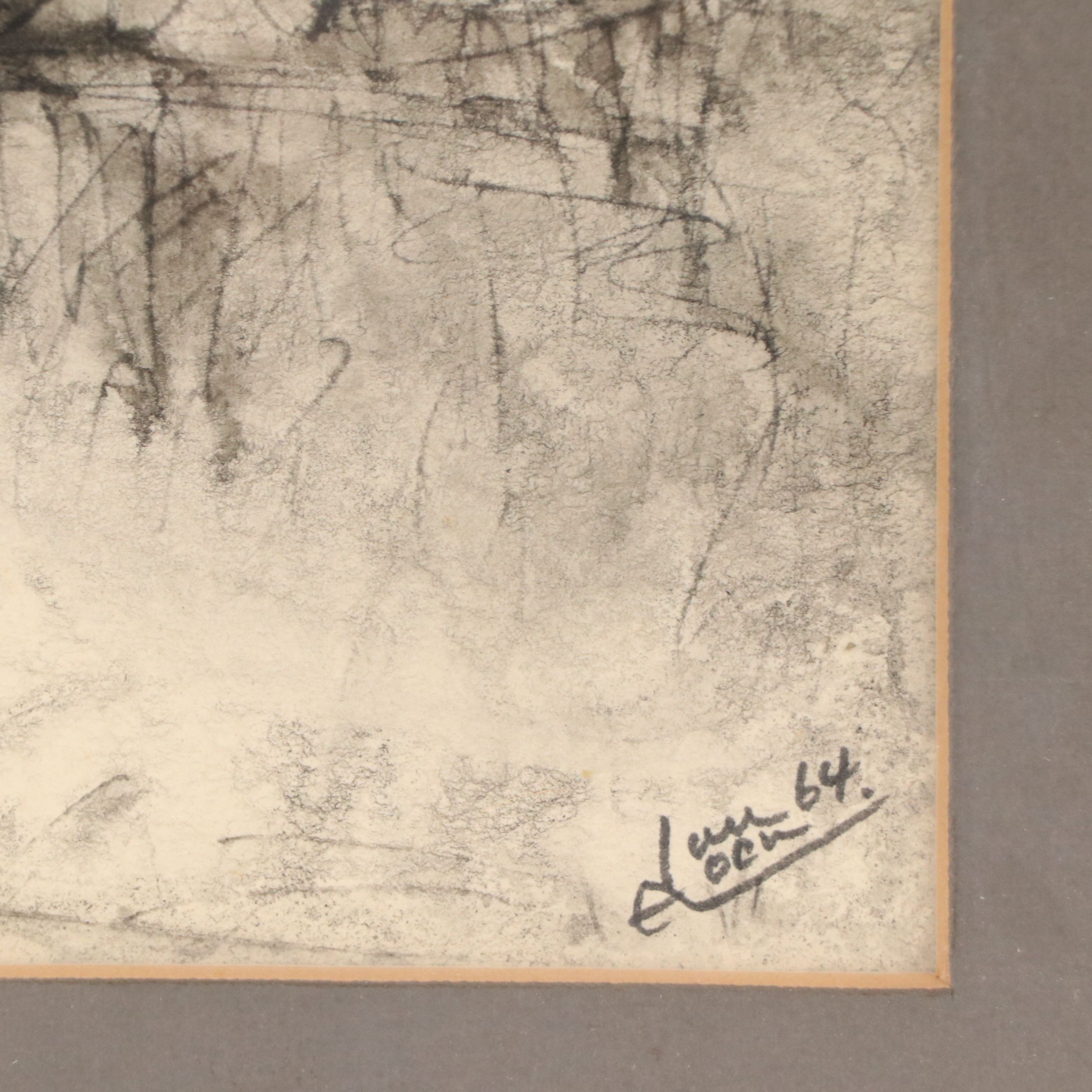 Alfred Van Loen Watercolor Line Painting of House, 1964