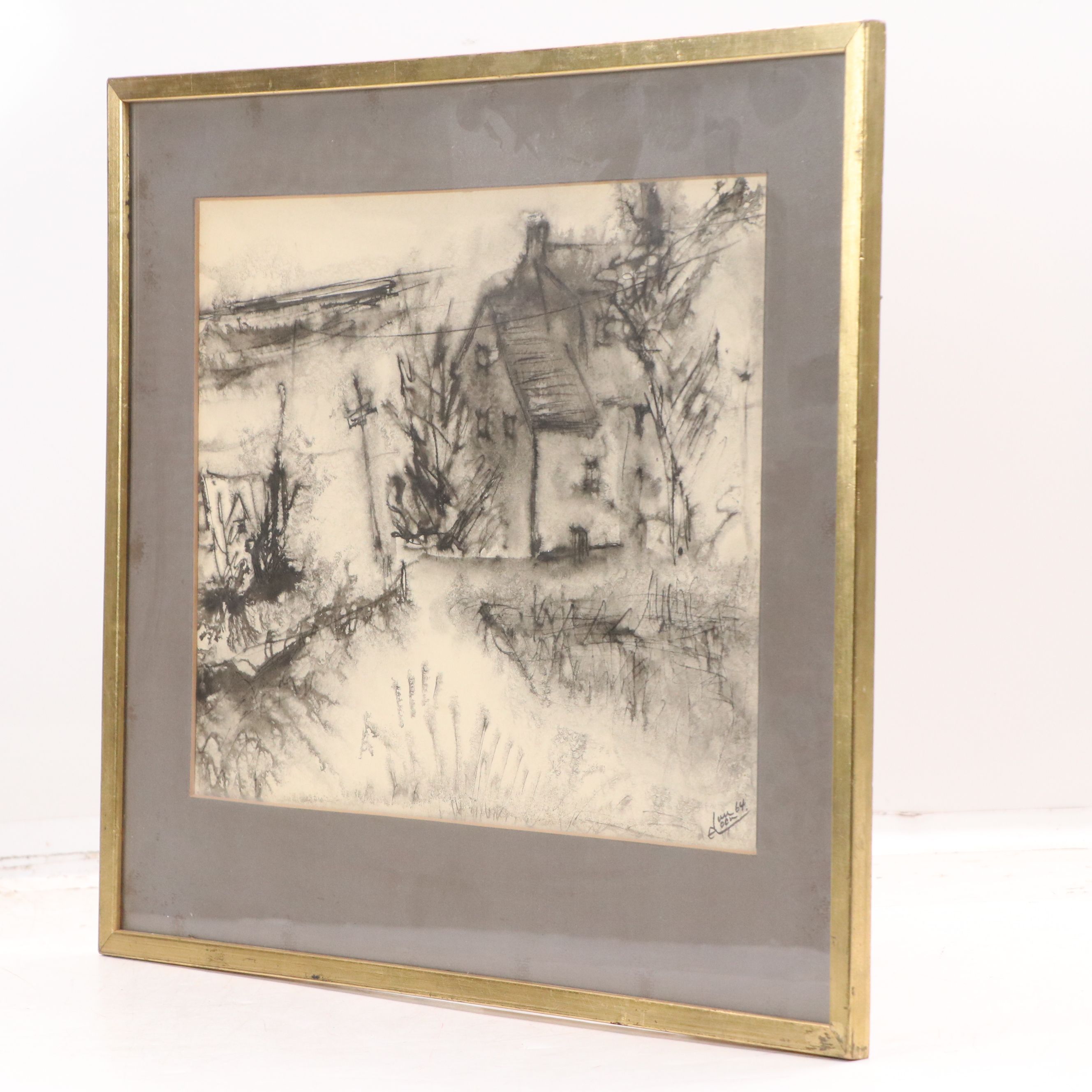 Alfred Van Loen Watercolor Line Painting of House, 1964