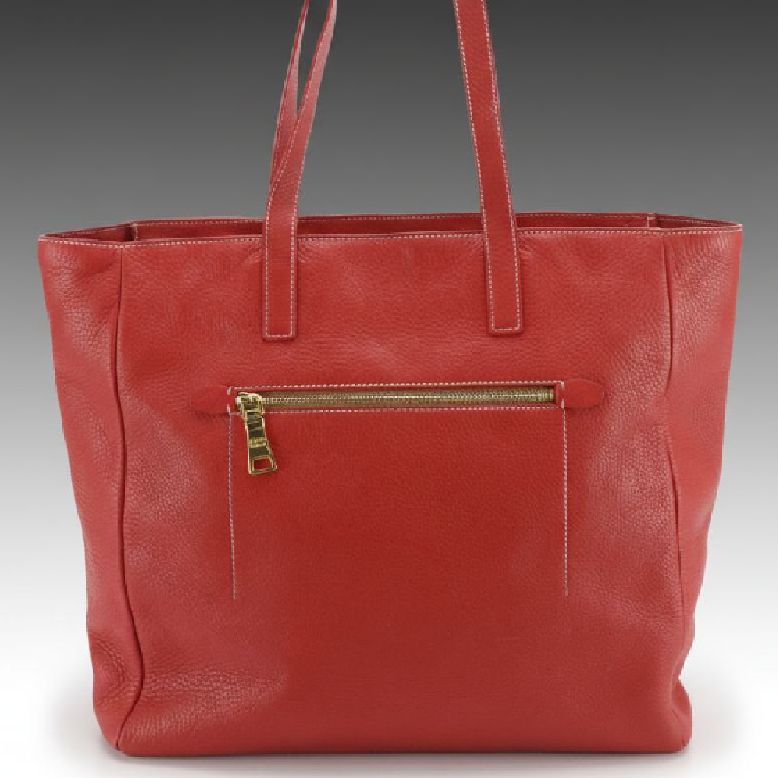 Prada Large Zippered Shoulder Tote in Red Vitello Daino Leather