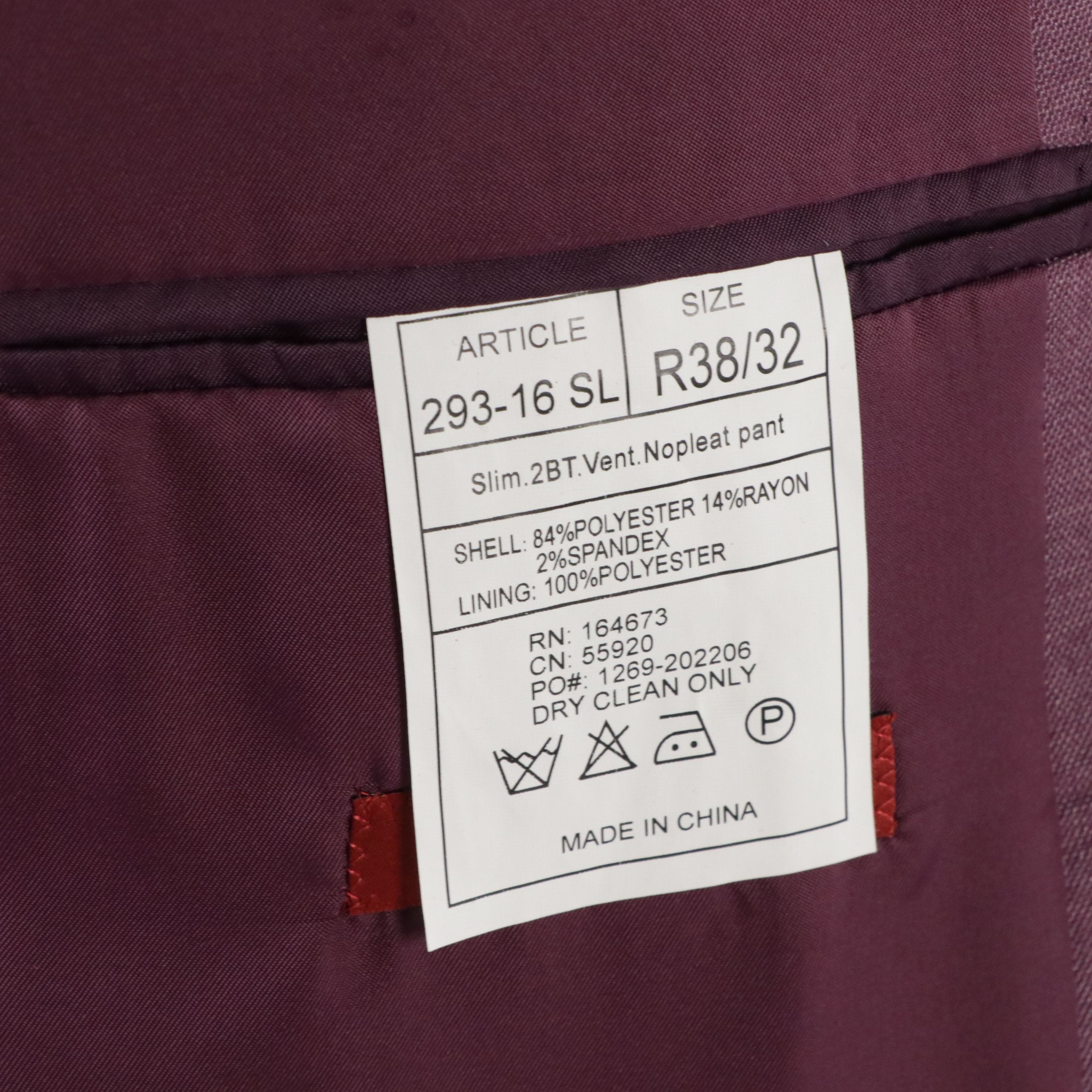 Men's Renoir Violet Polyester Blend Suit, With Tags