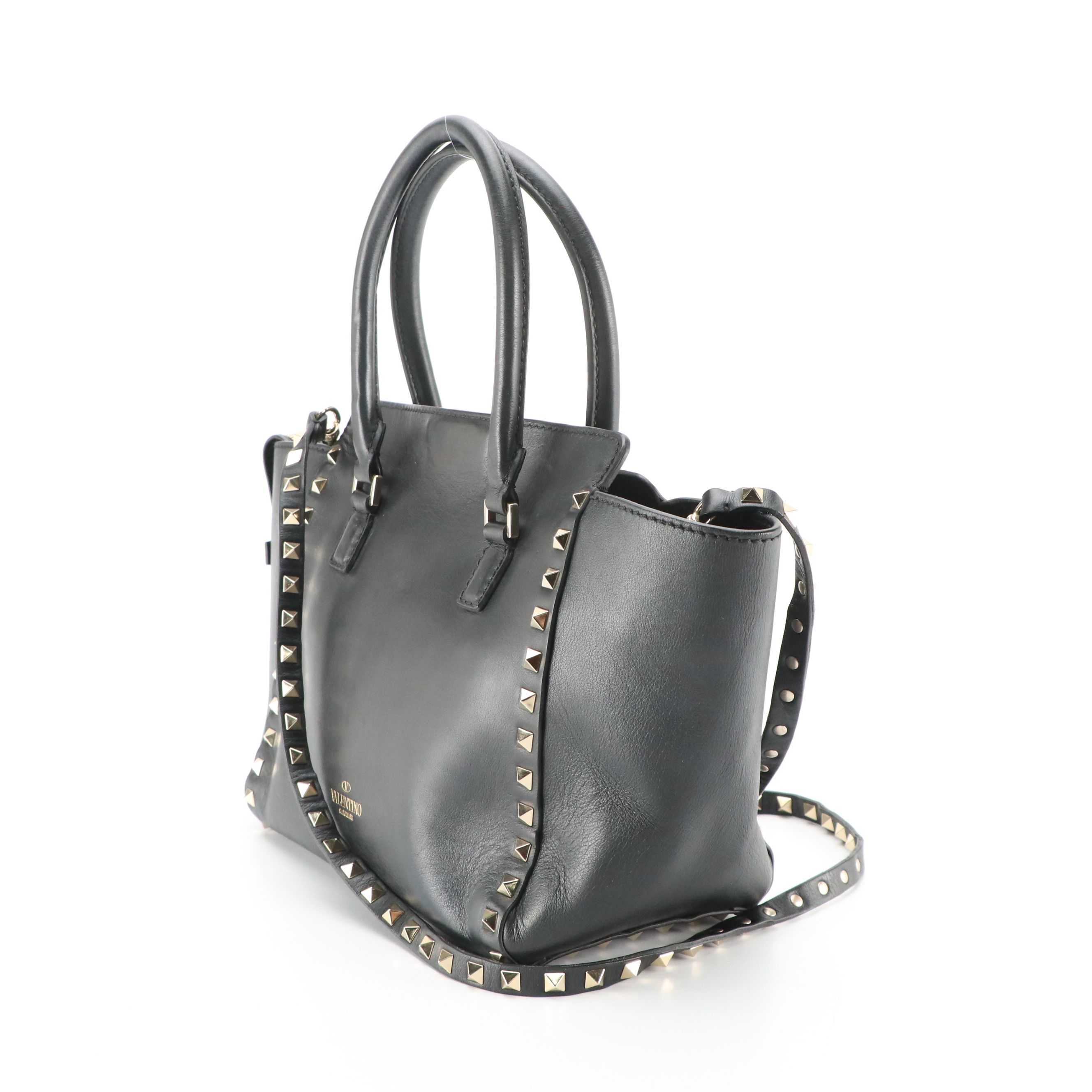Valentino Garavani Rockstud Trapeze Two-Way Bag in Black Leather