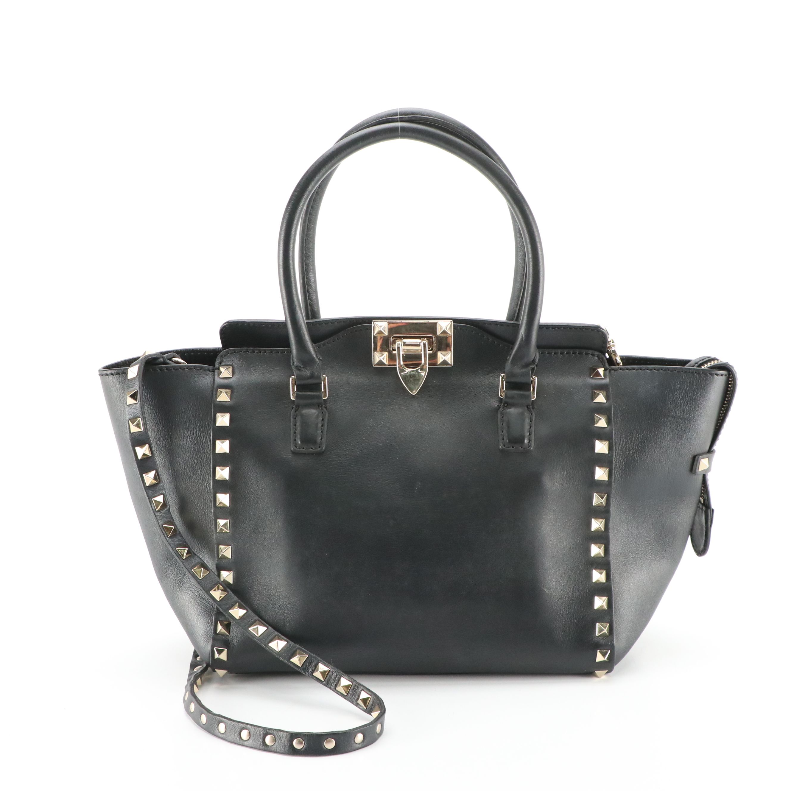 Valentino Garavani Rockstud Trapeze Two-Way Bag in Black Leather