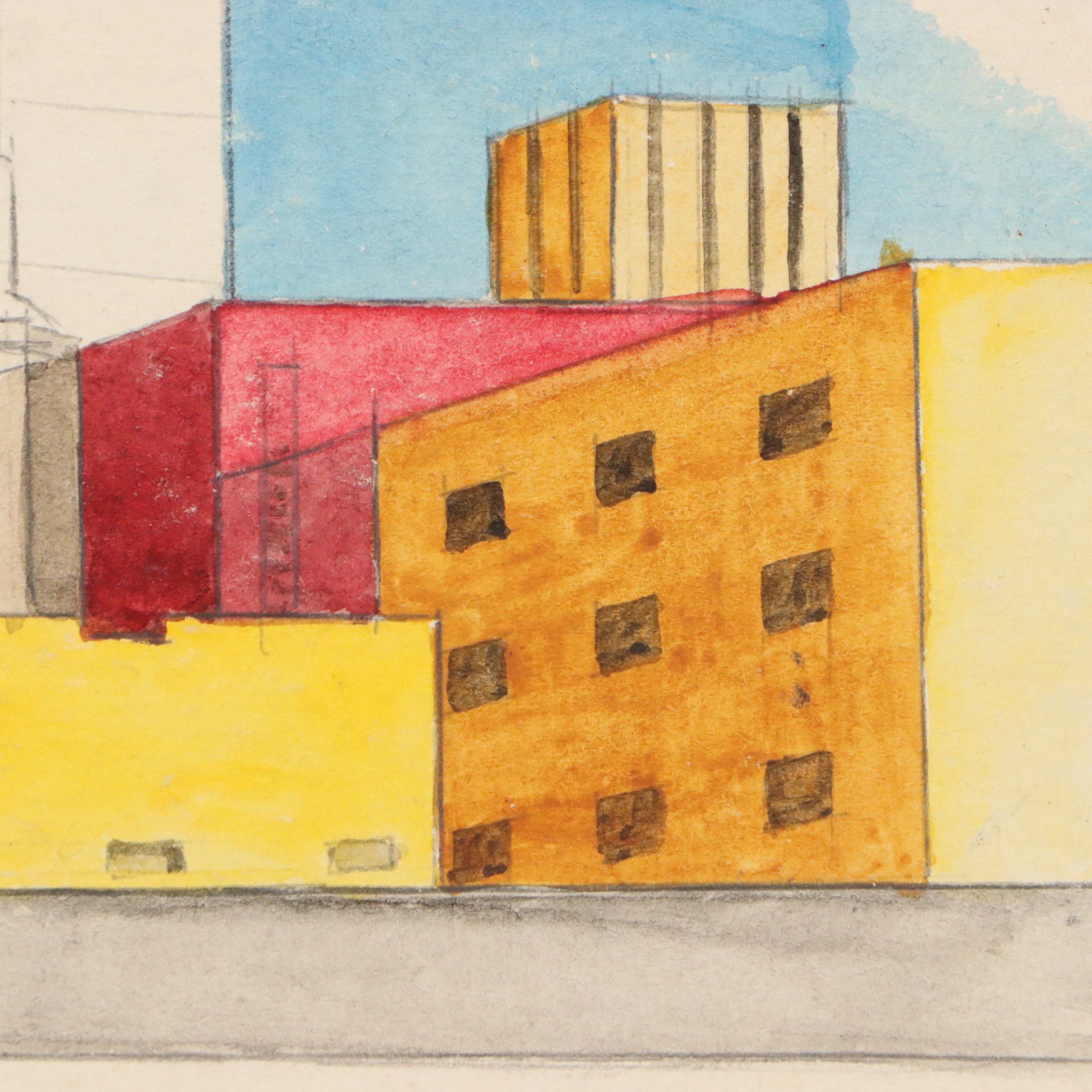 Architectural Mixed Media Illustration of City Scene
