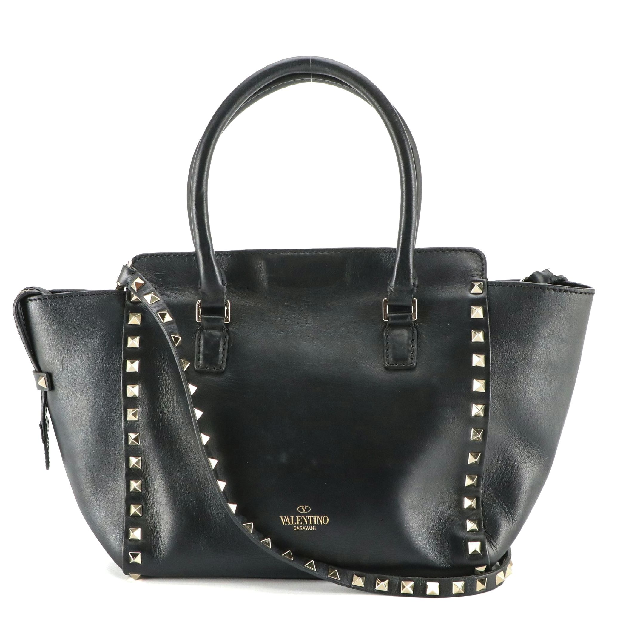 Valentino Garavani Rockstud Trapeze Two-Way Bag in Black Leather