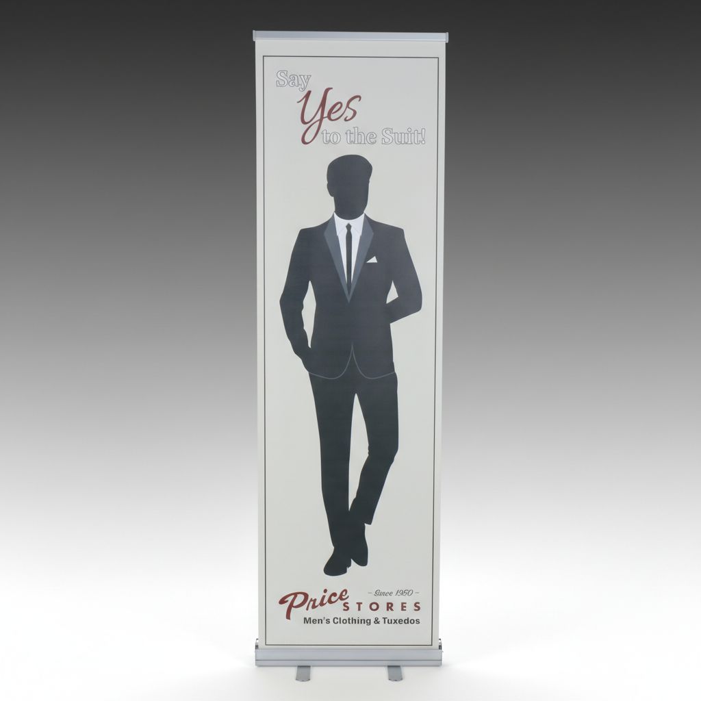 Price Stores Advertisement Roll-Up Sign "Say Yes To The Suit!," 21st Century