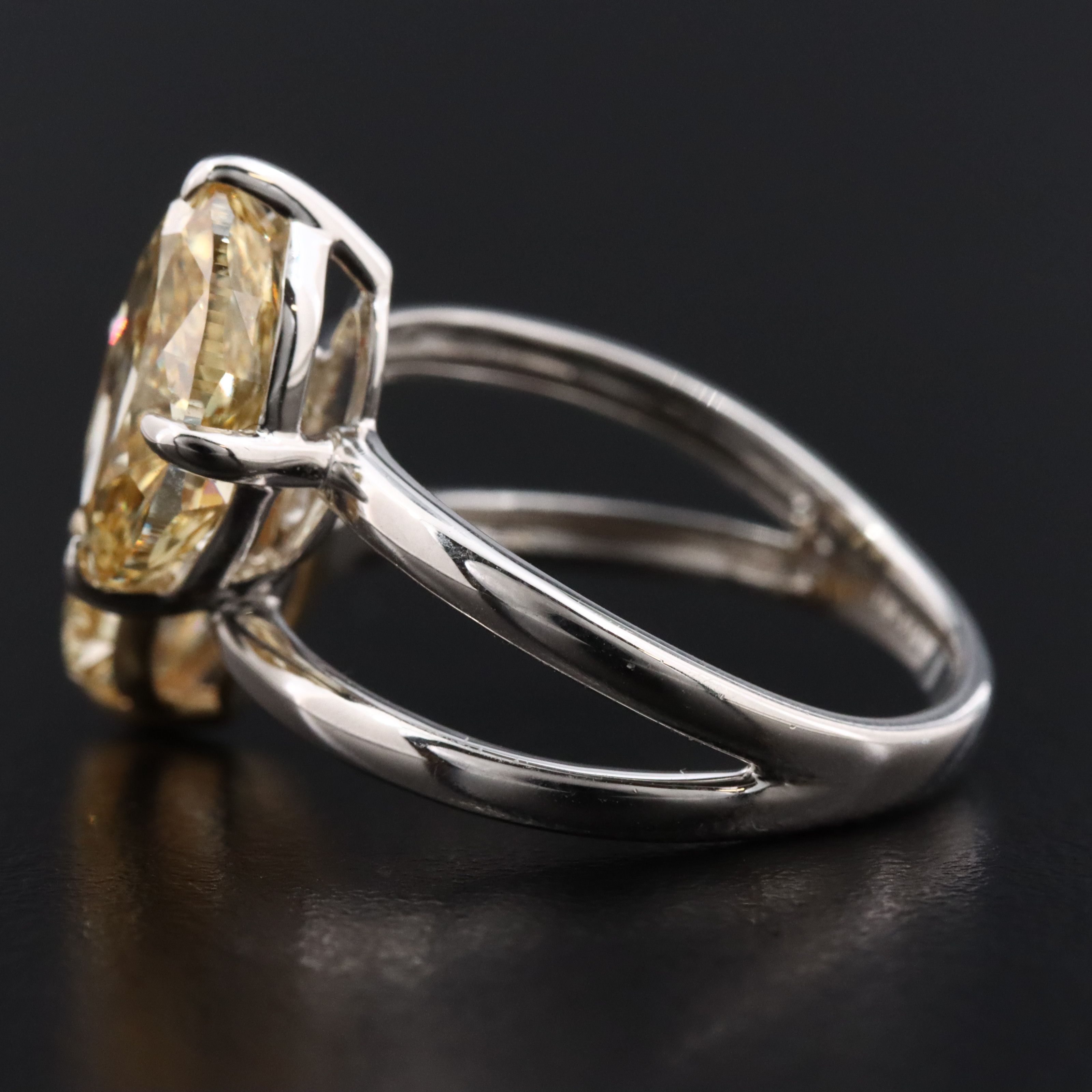 14K 4.38 CTW Lab Grown Fancy Yellow Diamond Toi et Moi Ring
