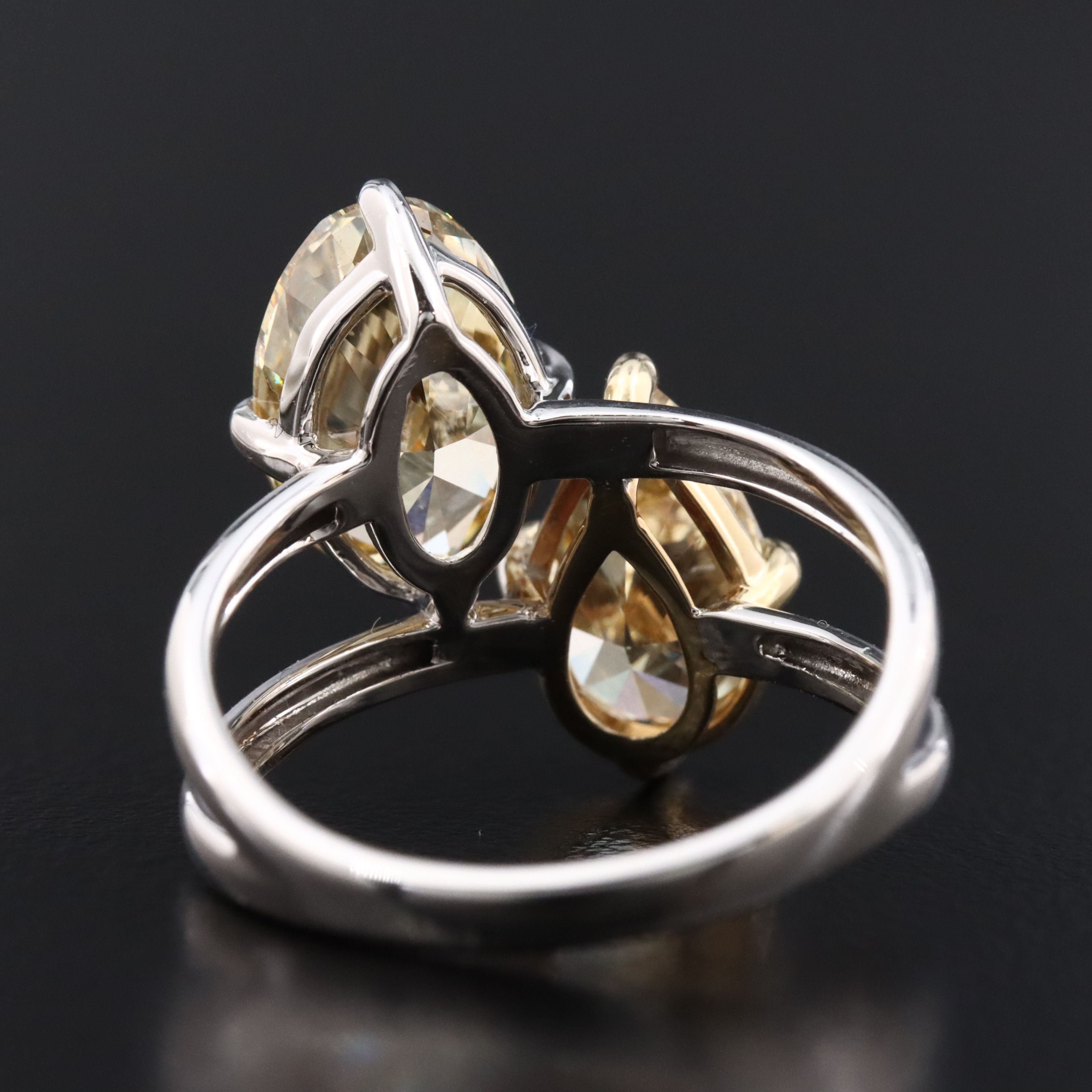14K 4.38 CTW Lab Grown Fancy Yellow Diamond Toi et Moi Ring