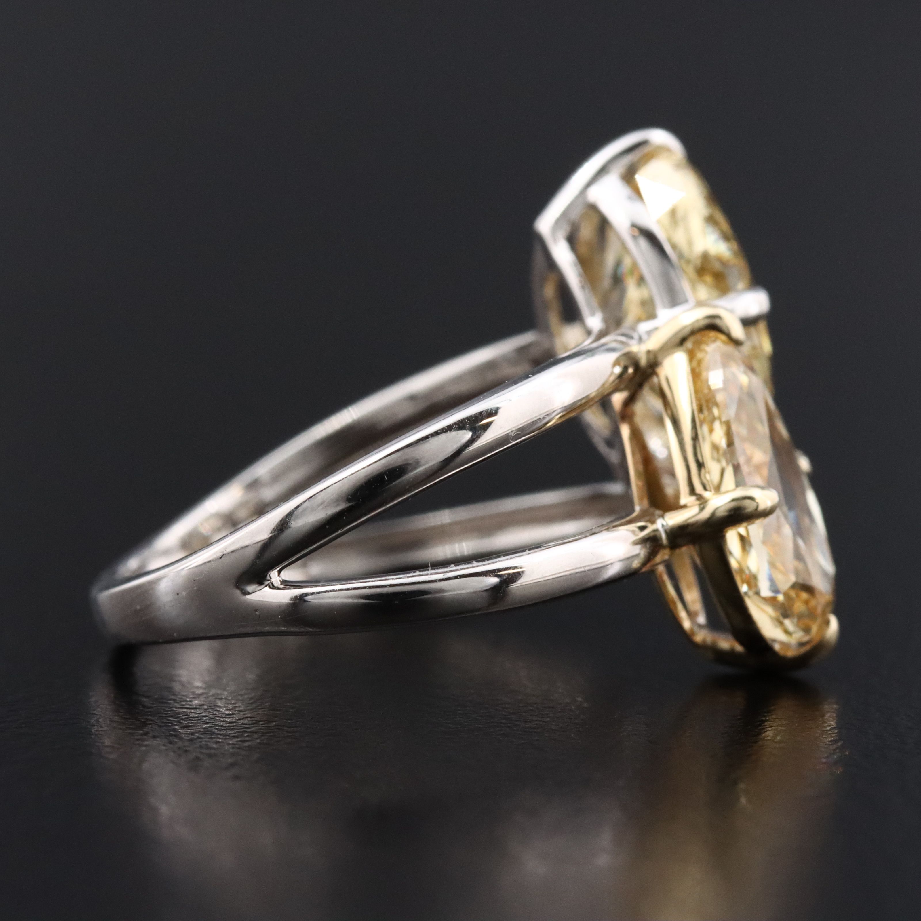 14K 4.38 CTW Lab Grown Fancy Yellow Diamond Toi et Moi Ring