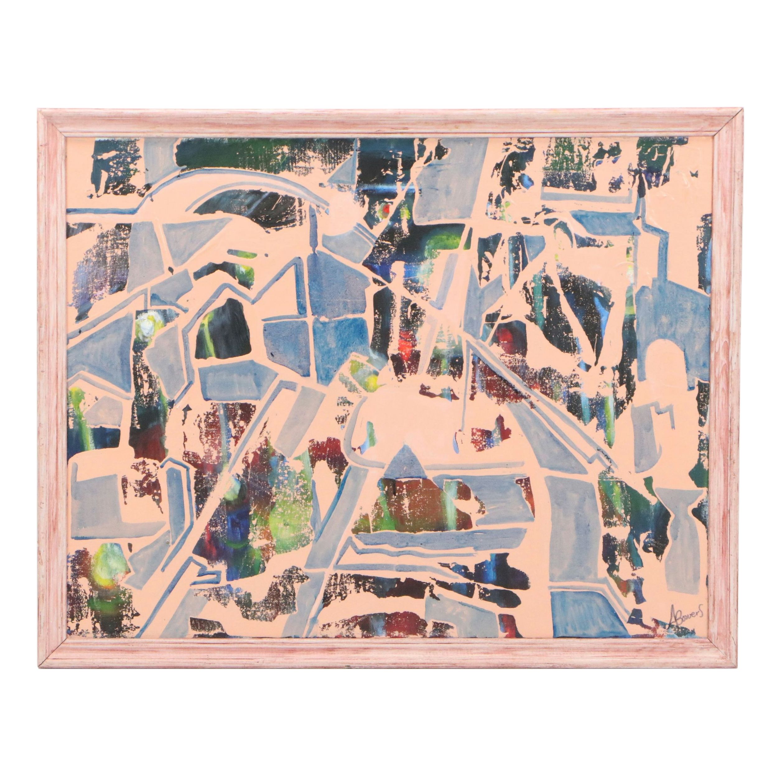 Ann Bowers Abstract Modernist Mixed Media Painting, 21st Century