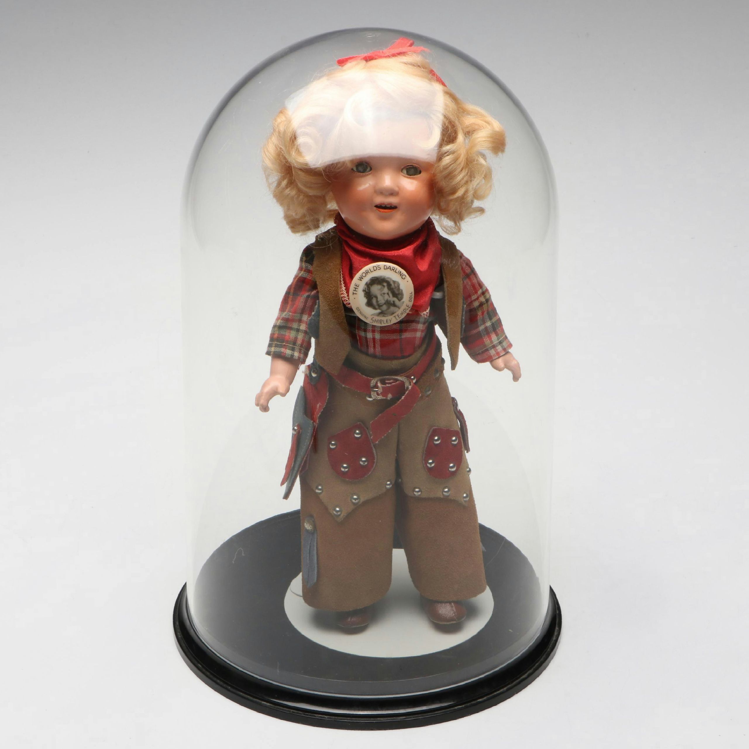Western Inspired Shirley Temple Doll with Cloche, Mid-20th Century