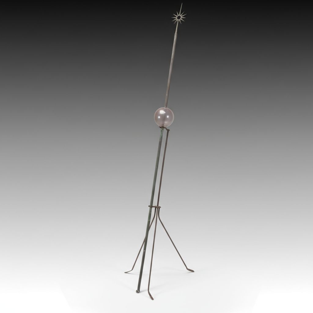 Antique Copper Lightning Rod with Sunburst Finial and Amethyst Glass Ball
