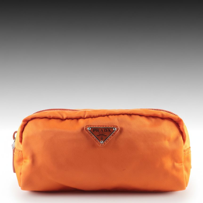 Prada Cosmetic Pouch in Orange Nylon