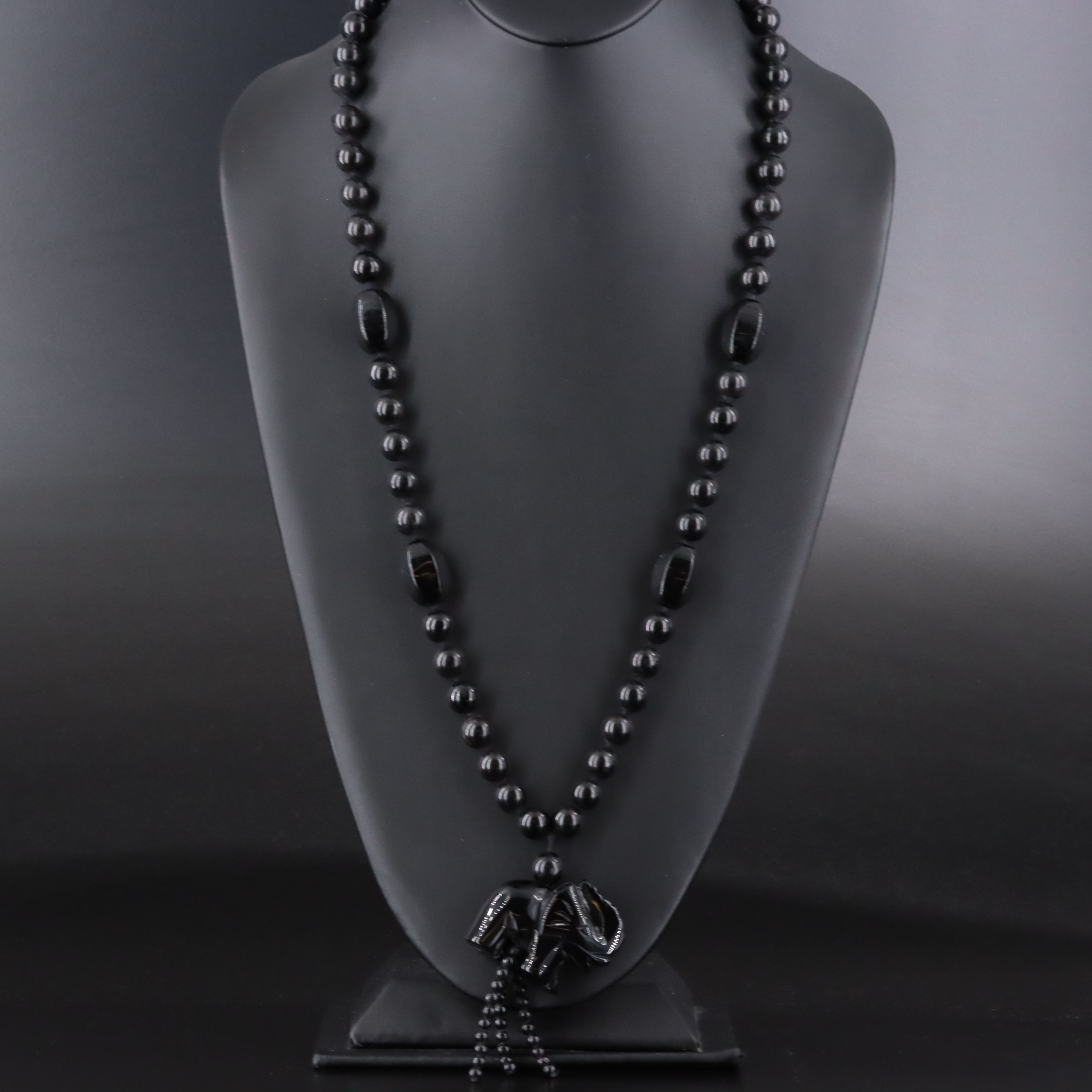 Black Onyx Lucky Elephant Necklace