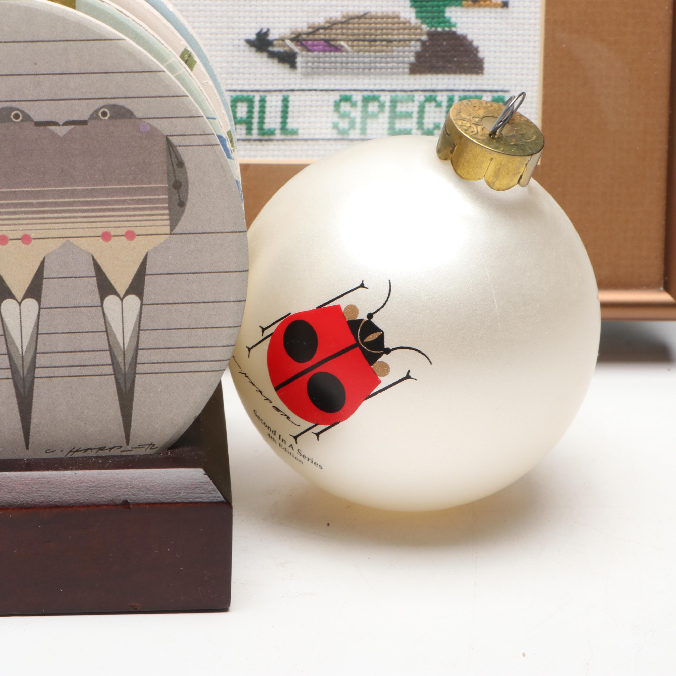 Charley Harper Coasters, Ornament, and Framed Cross-Stitch Panel