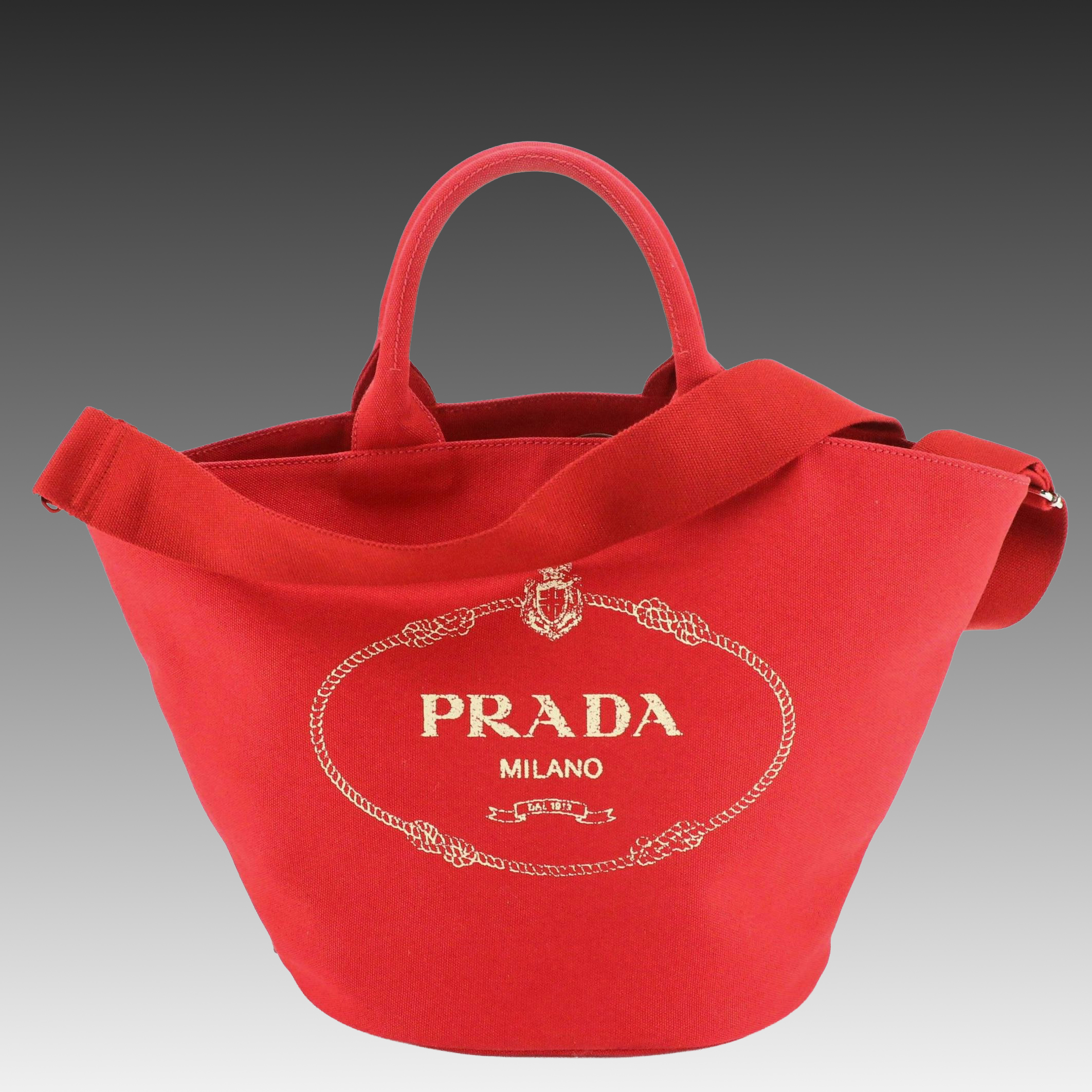 Prada Canapa Logo Two-Way Bucket Tote in Red Canvas