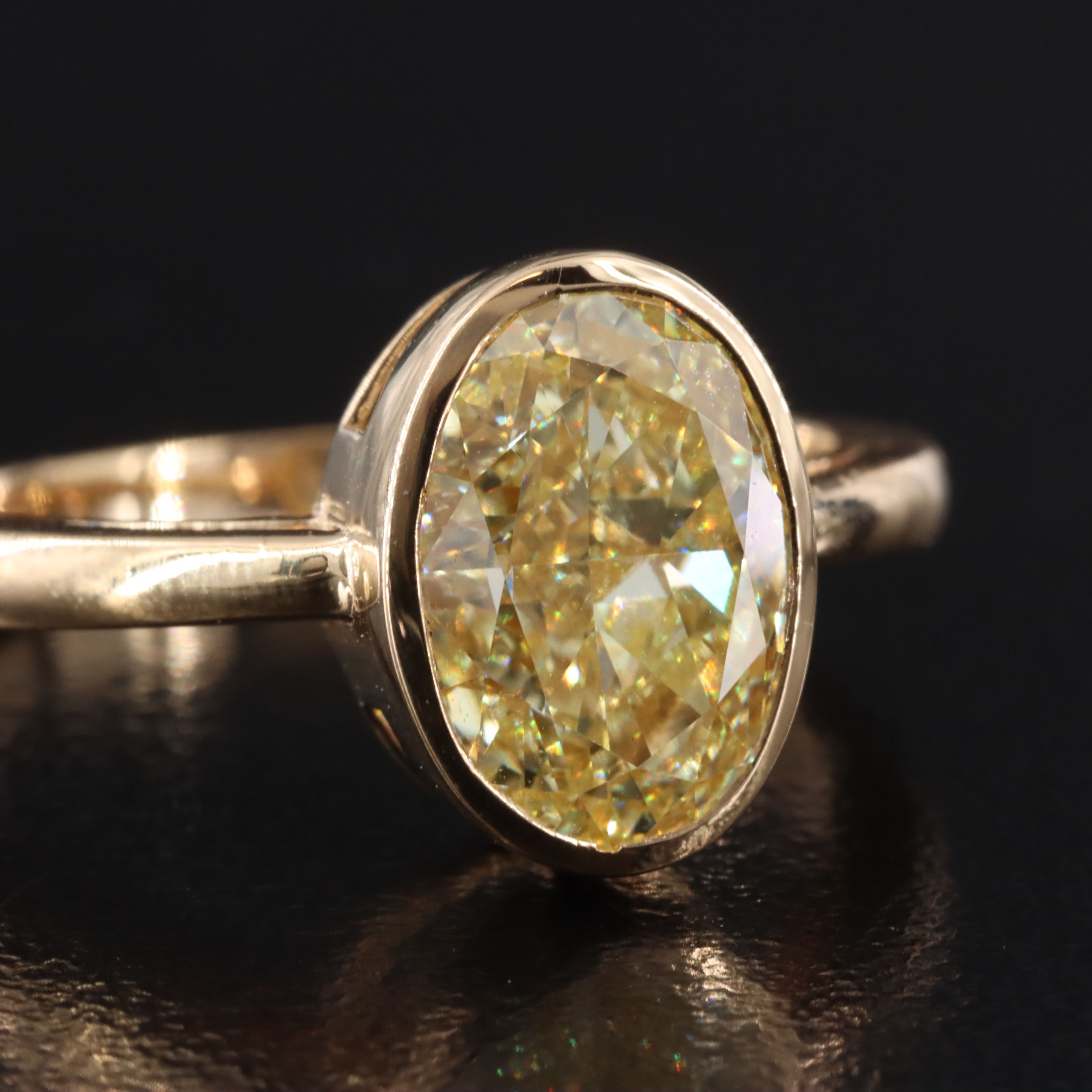 18K 3.02 CT Fancy Yellow Lab Grown Diamond Solitaire Ring with IGI Report