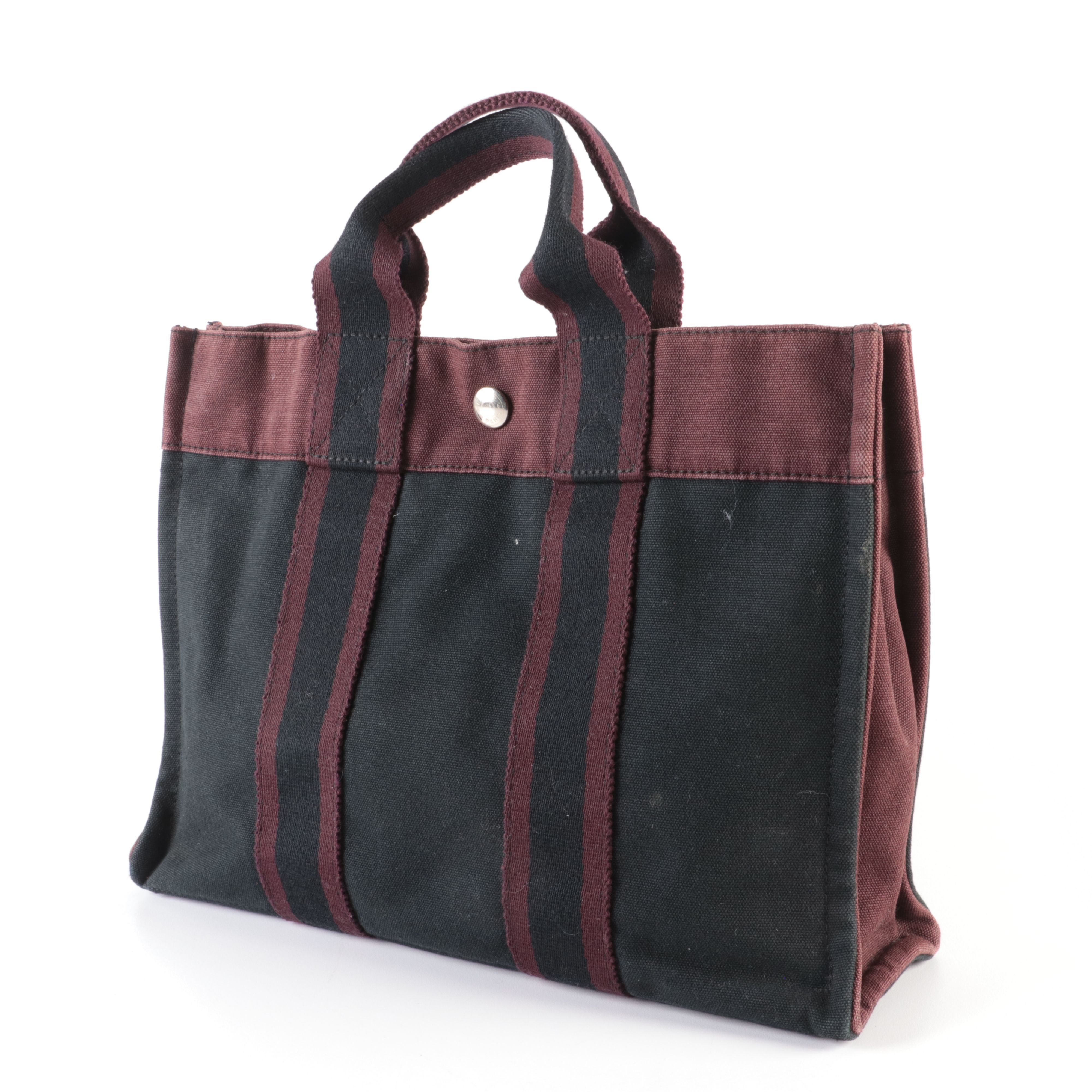 Hermès Fourre-Tout PM Tote Bag in Black and Burgundy Canvas