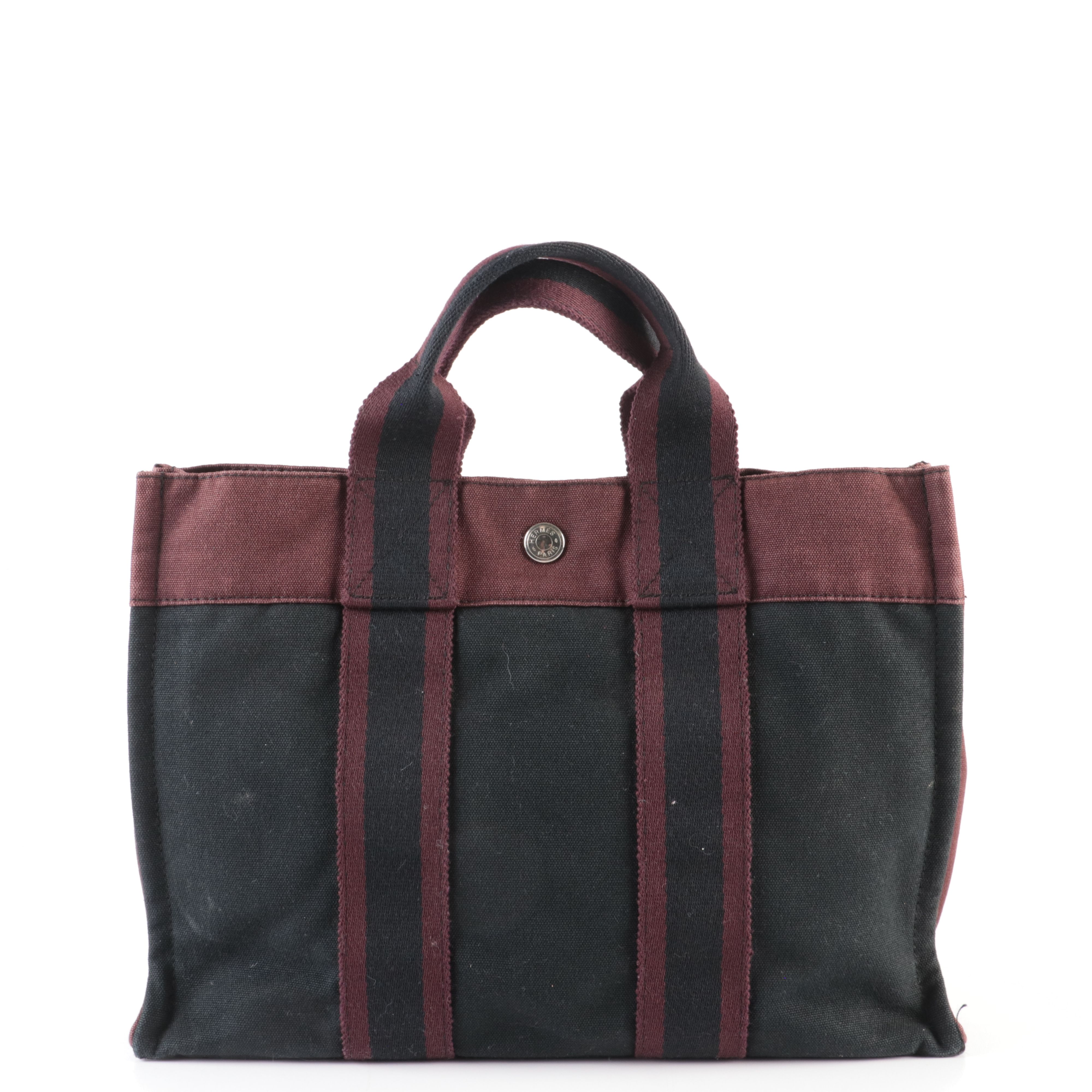 Hermès Fourre-Tout PM Tote Bag in Black and Burgundy Canvas
