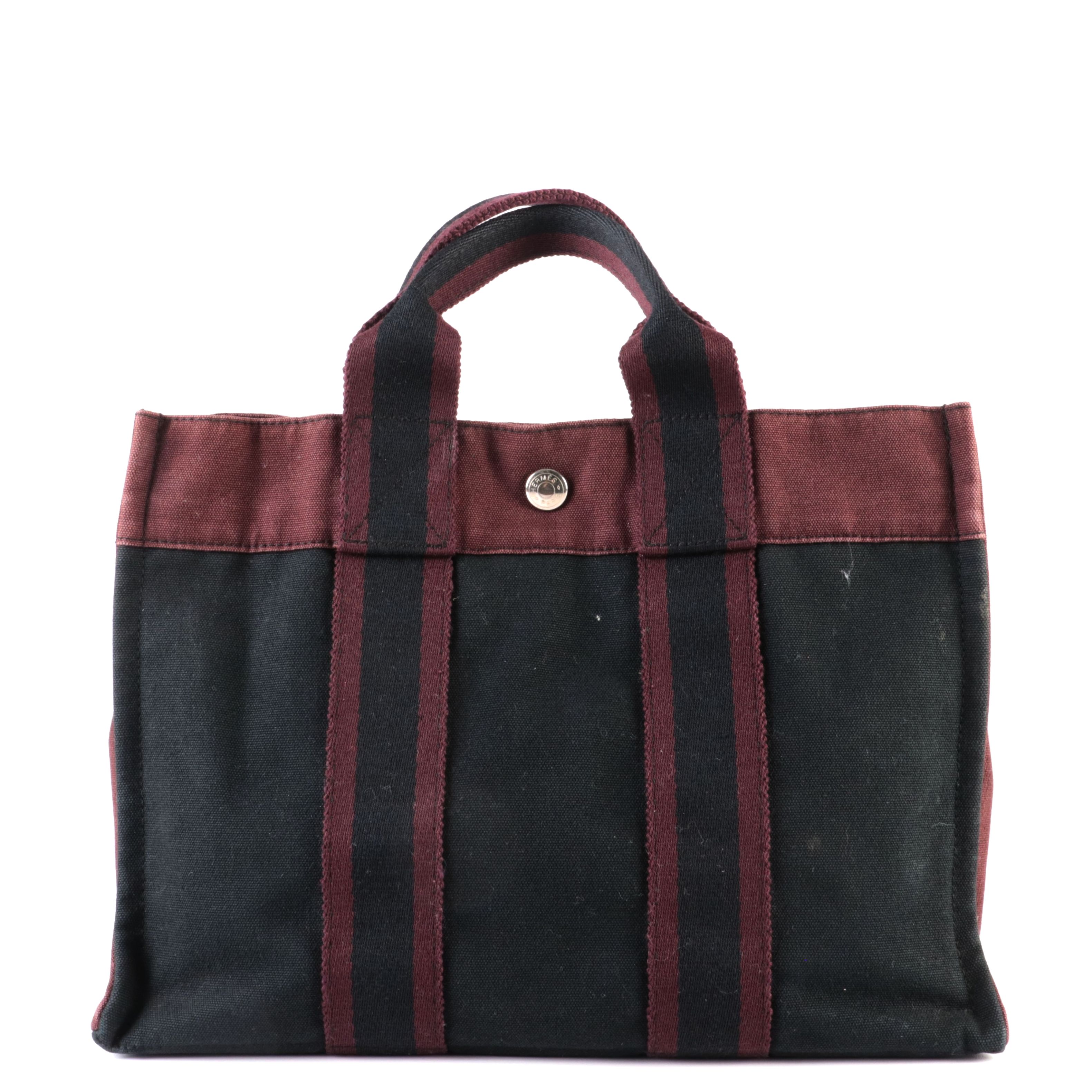 Hermès Fourre-Tout PM Tote Bag in Black and Burgundy Canvas