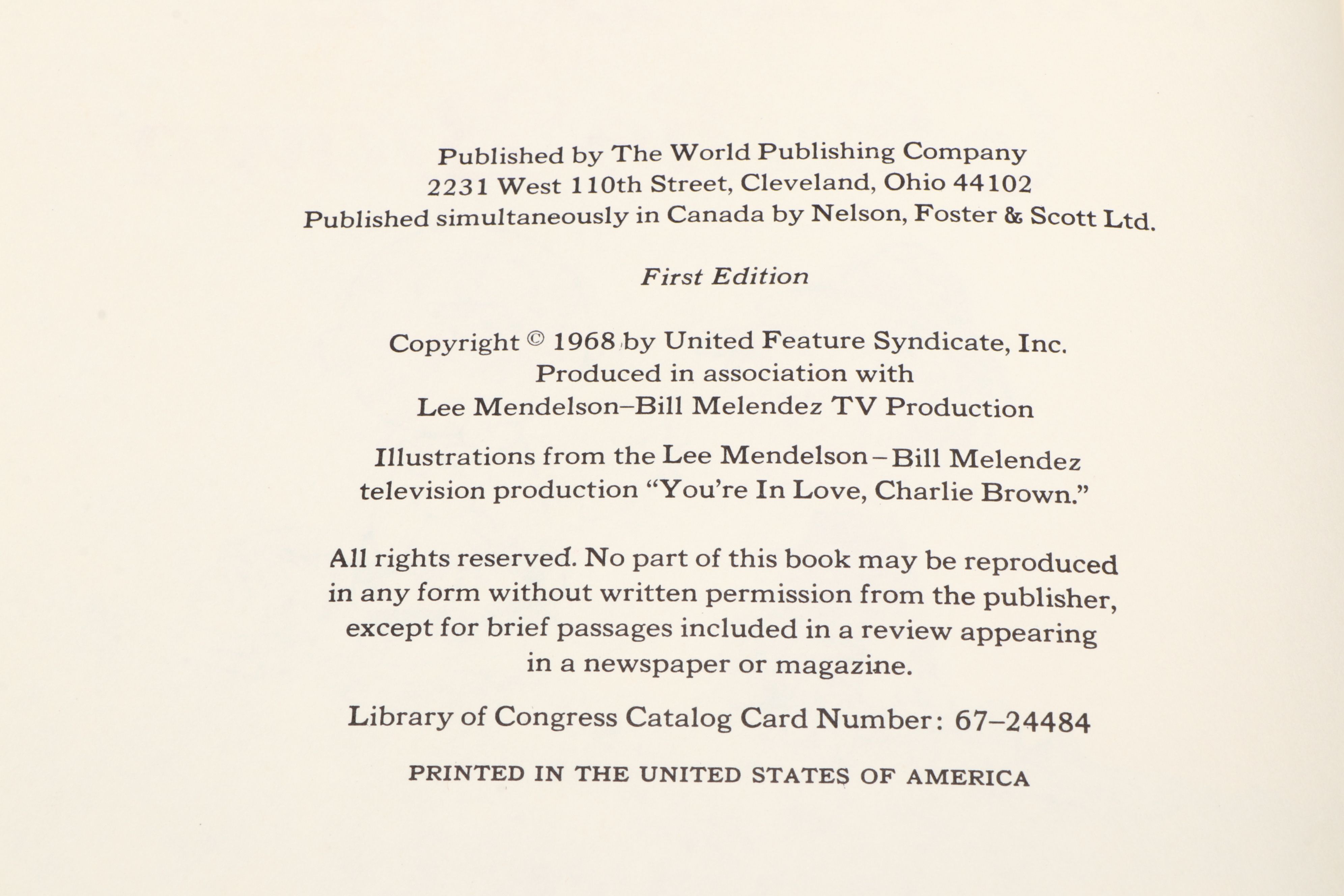 First Edition "You're In Love, Charlie Brown" by Charles M. Schulz,, 1968