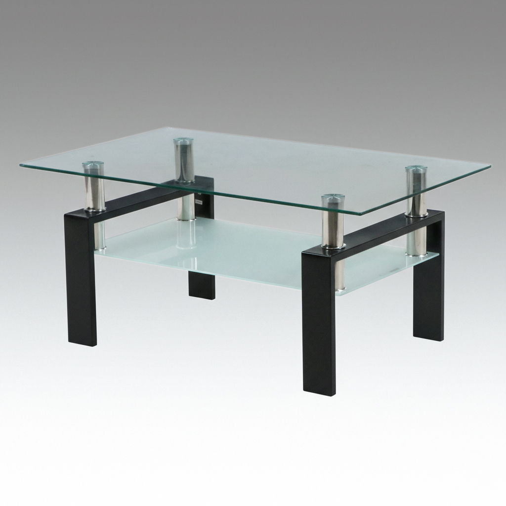 Contemporary Modern Two-Tiered Glass Coffee Table