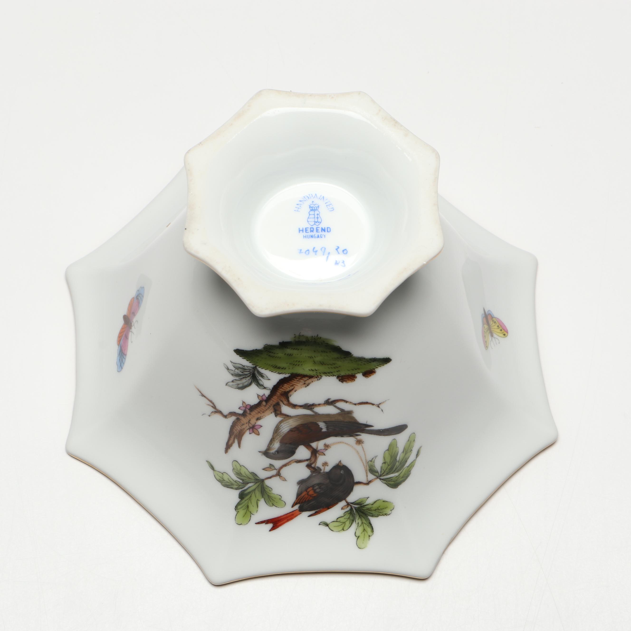 Herend "Rothschild Bird" Hand-Painted Porcelain Footed Bowl