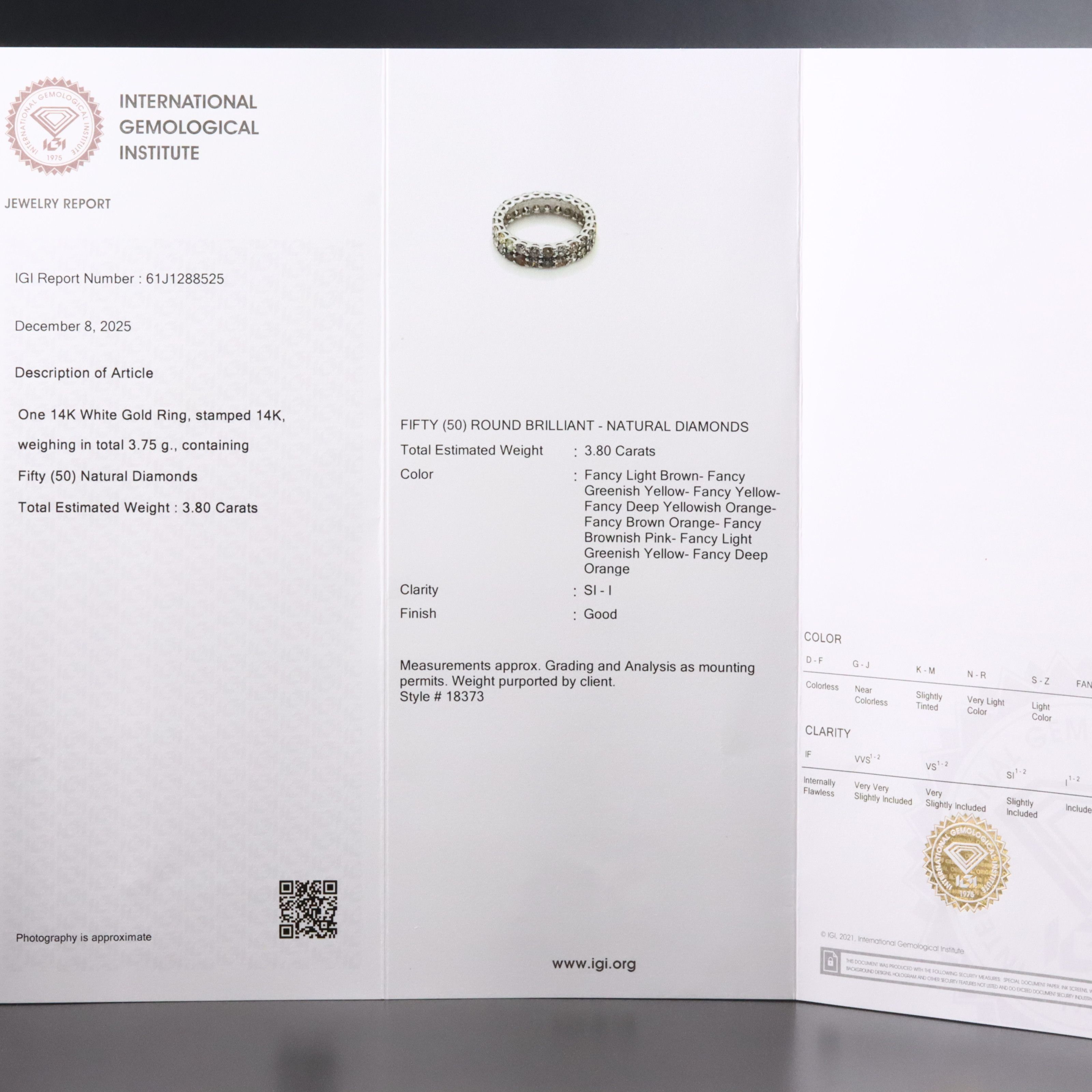 14K 3.80 CTW Fancy Diamond Eternity Band with IGI Jewelry Report