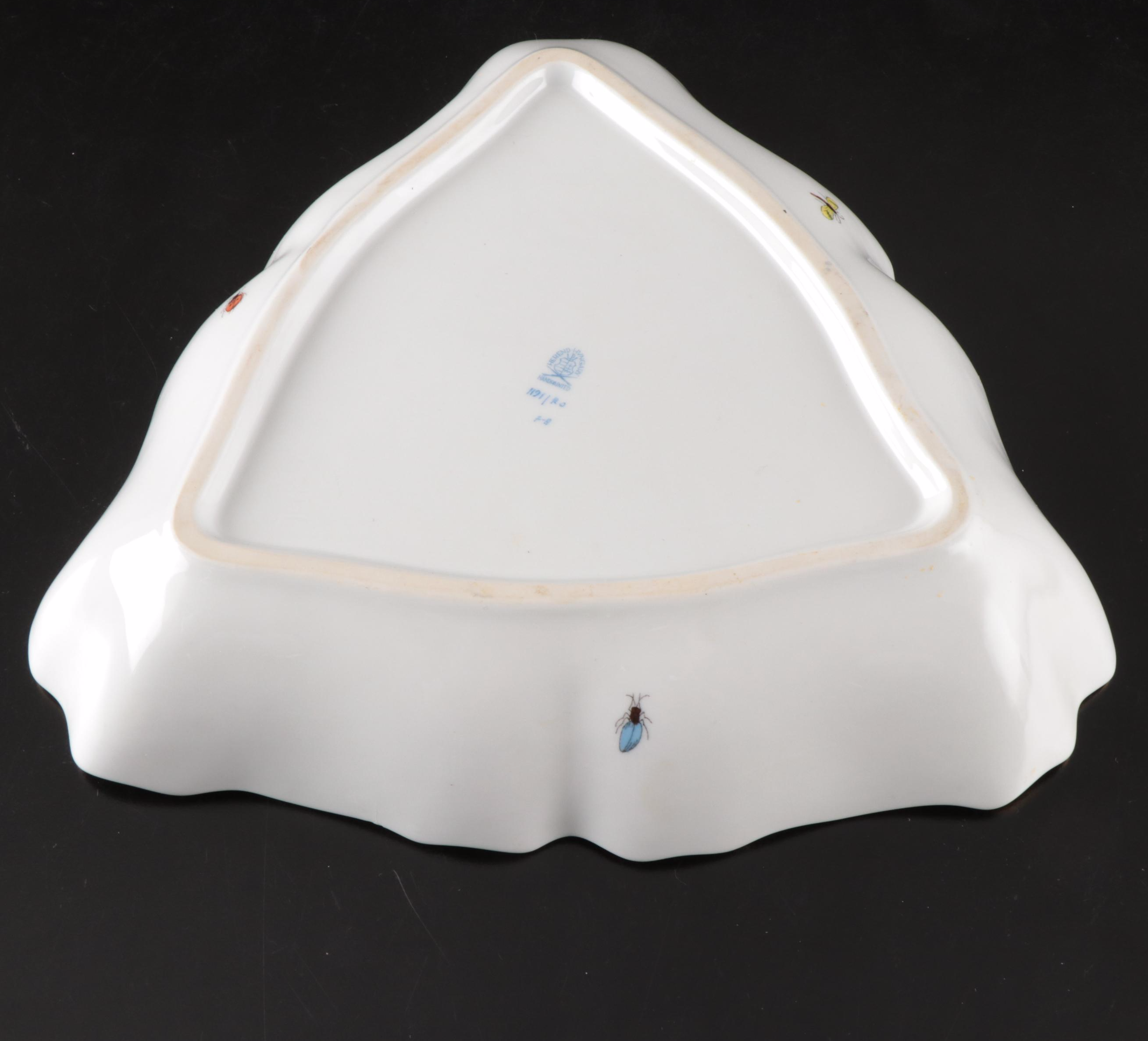 Herend "Rothschild Bird" Hand-Painted Triangular Gilt Porcelain Dish