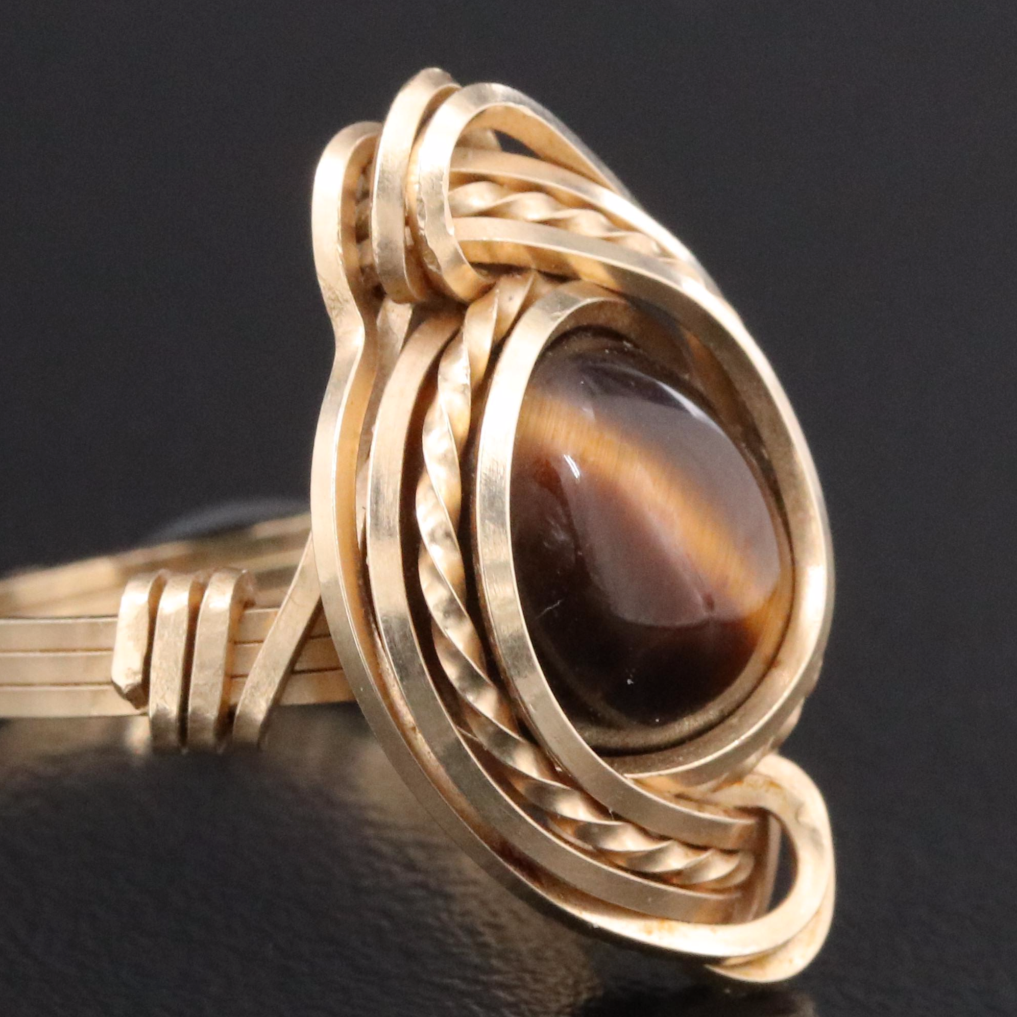 Tiger's Eye Wire Wrap Ring
