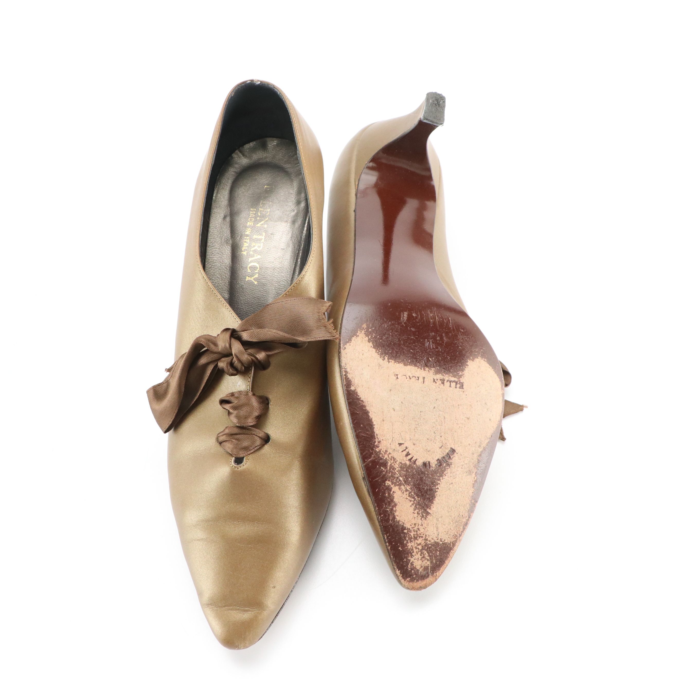 Ellen Tracy Satin Lace Up and Anne Klein Brown Leather Heels, with Boxes