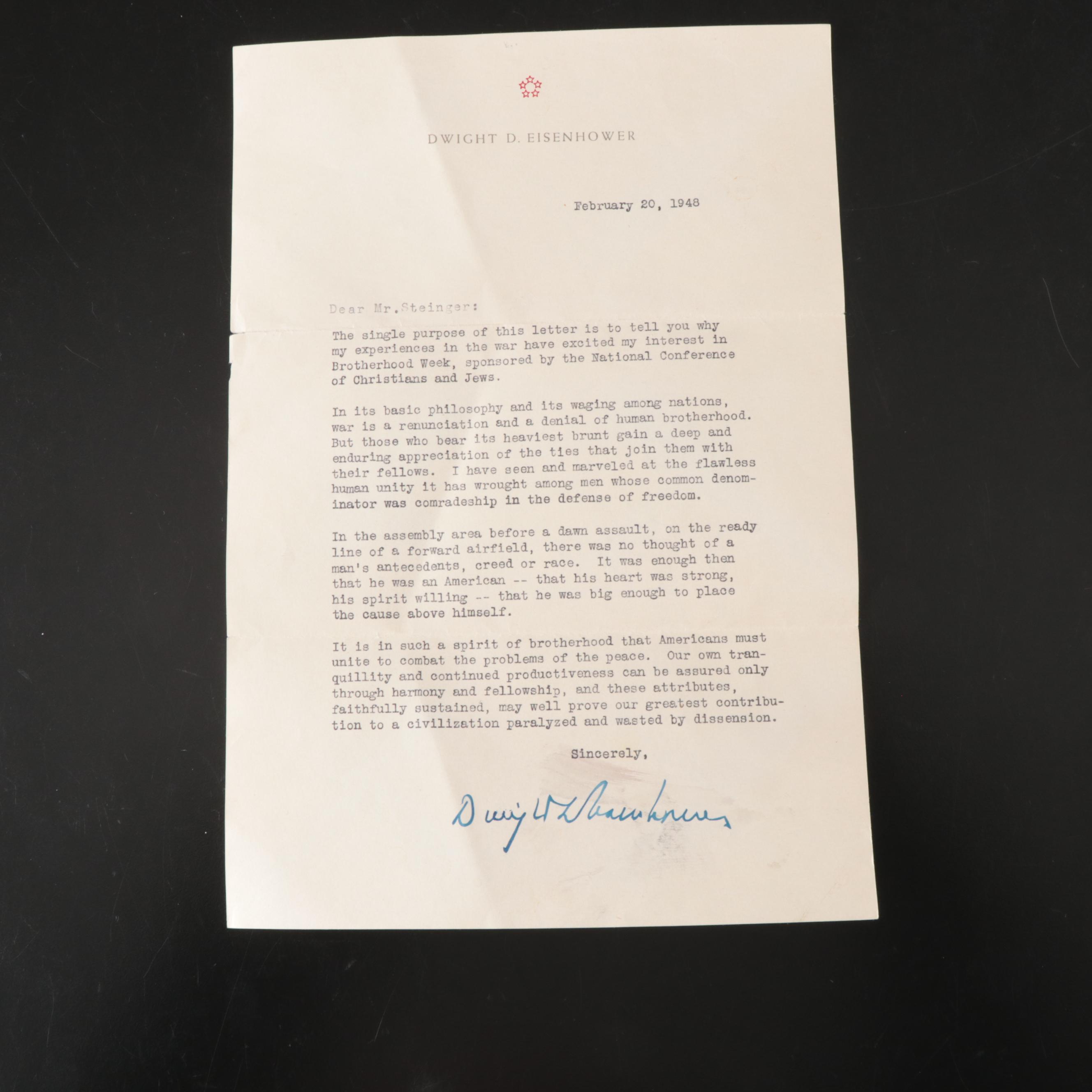 Dwight Eisenhower Autopen Signed Letter with Check, 1948