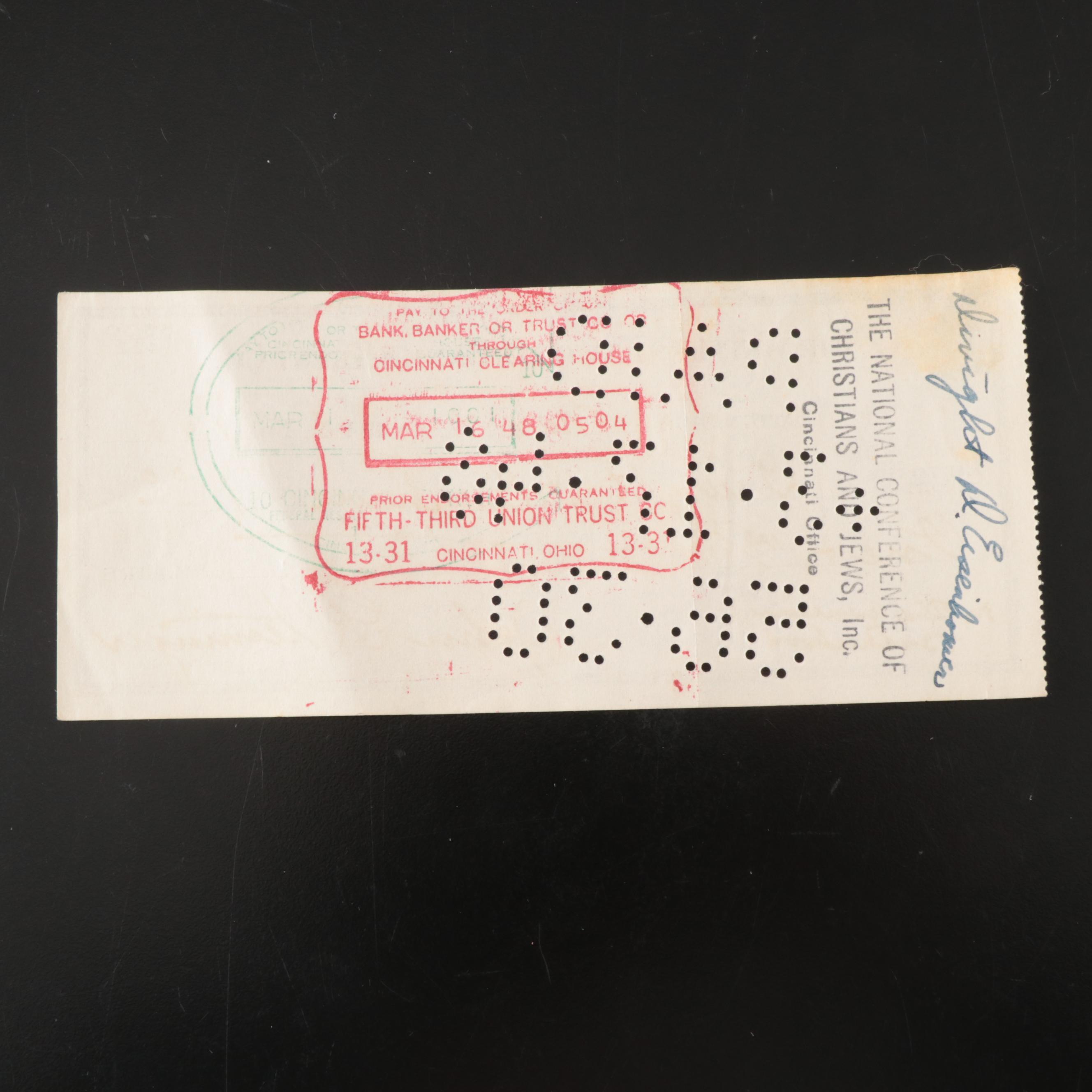 Dwight Eisenhower Autopen Signed Letter with Check, 1948