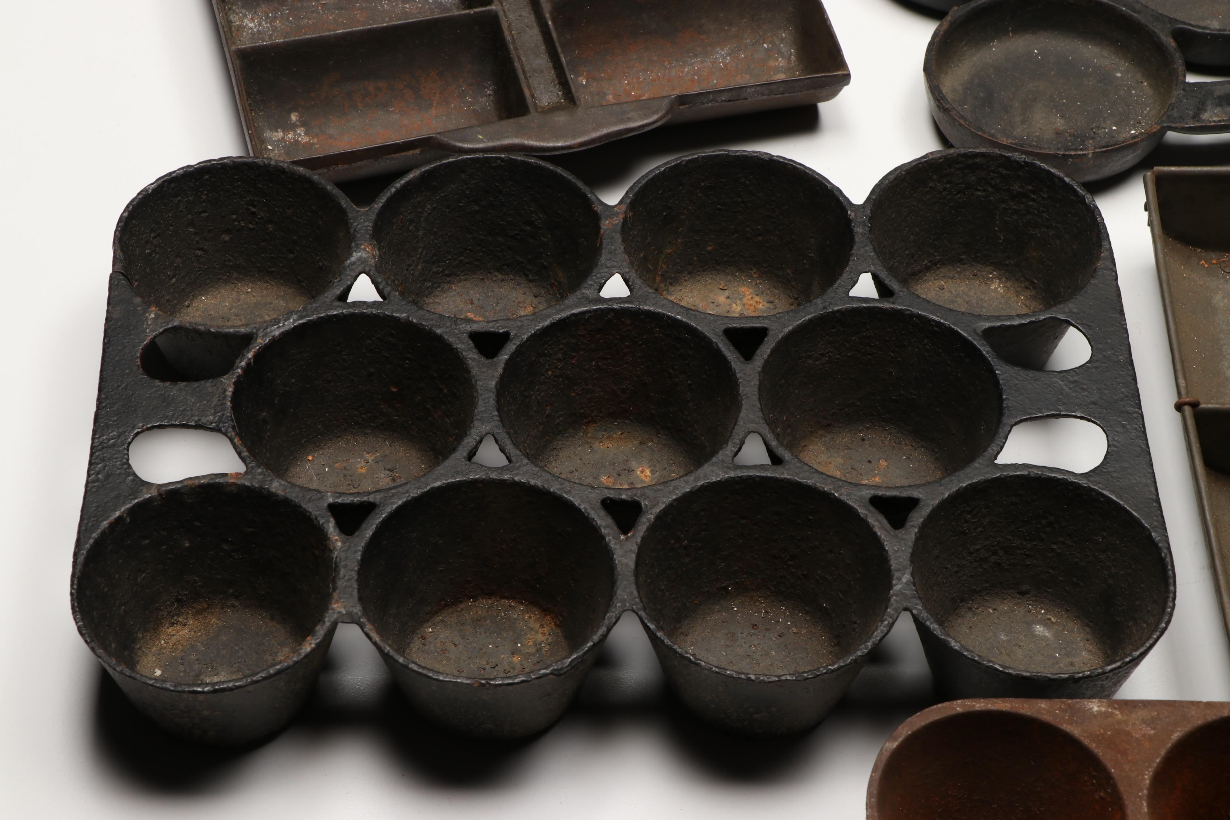 Wagner Ware With Other Cast Iron Baking Molds, Early to Mid-20th Century