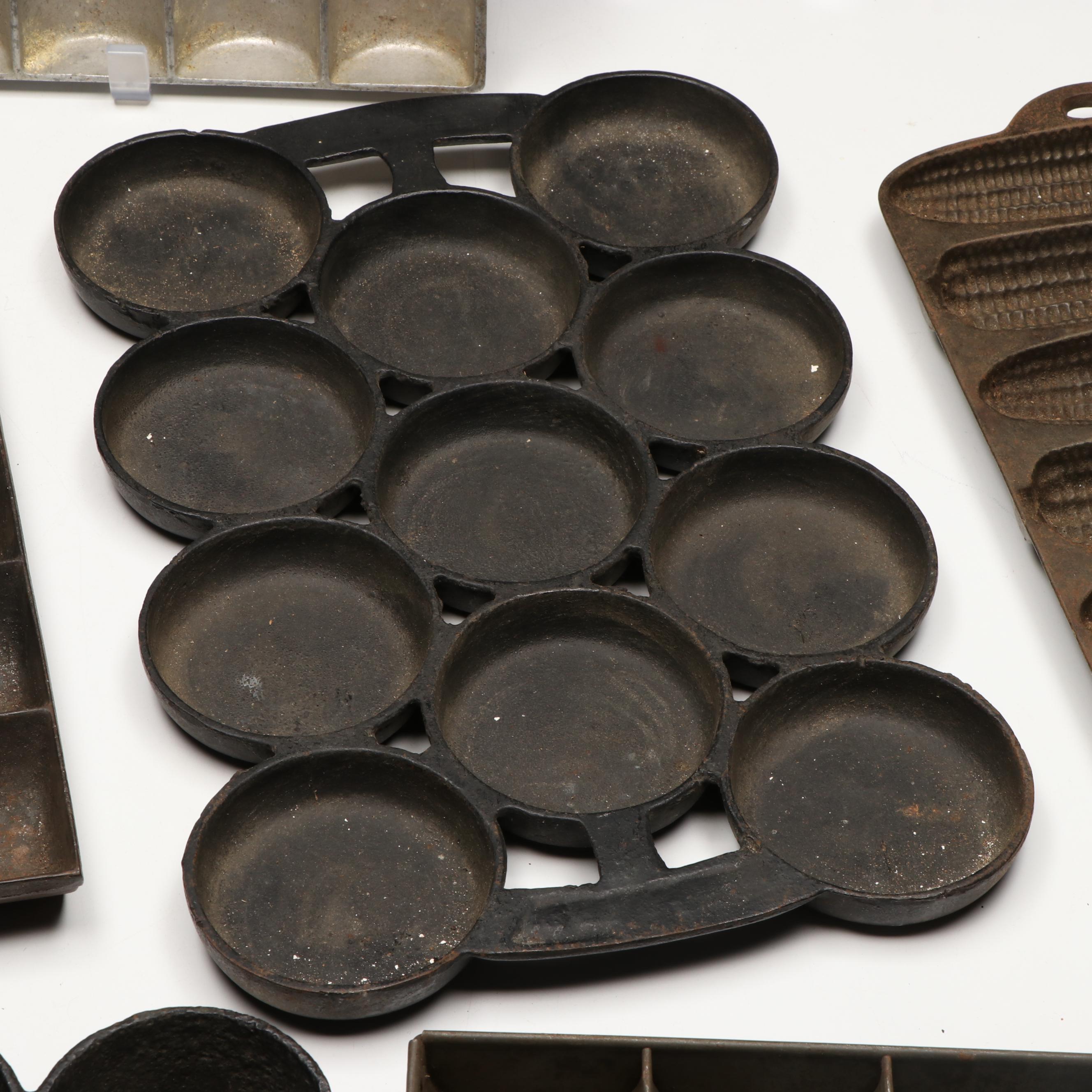 Wagner Ware With Other Cast Iron Baking Molds, Early to Mid-20th Century