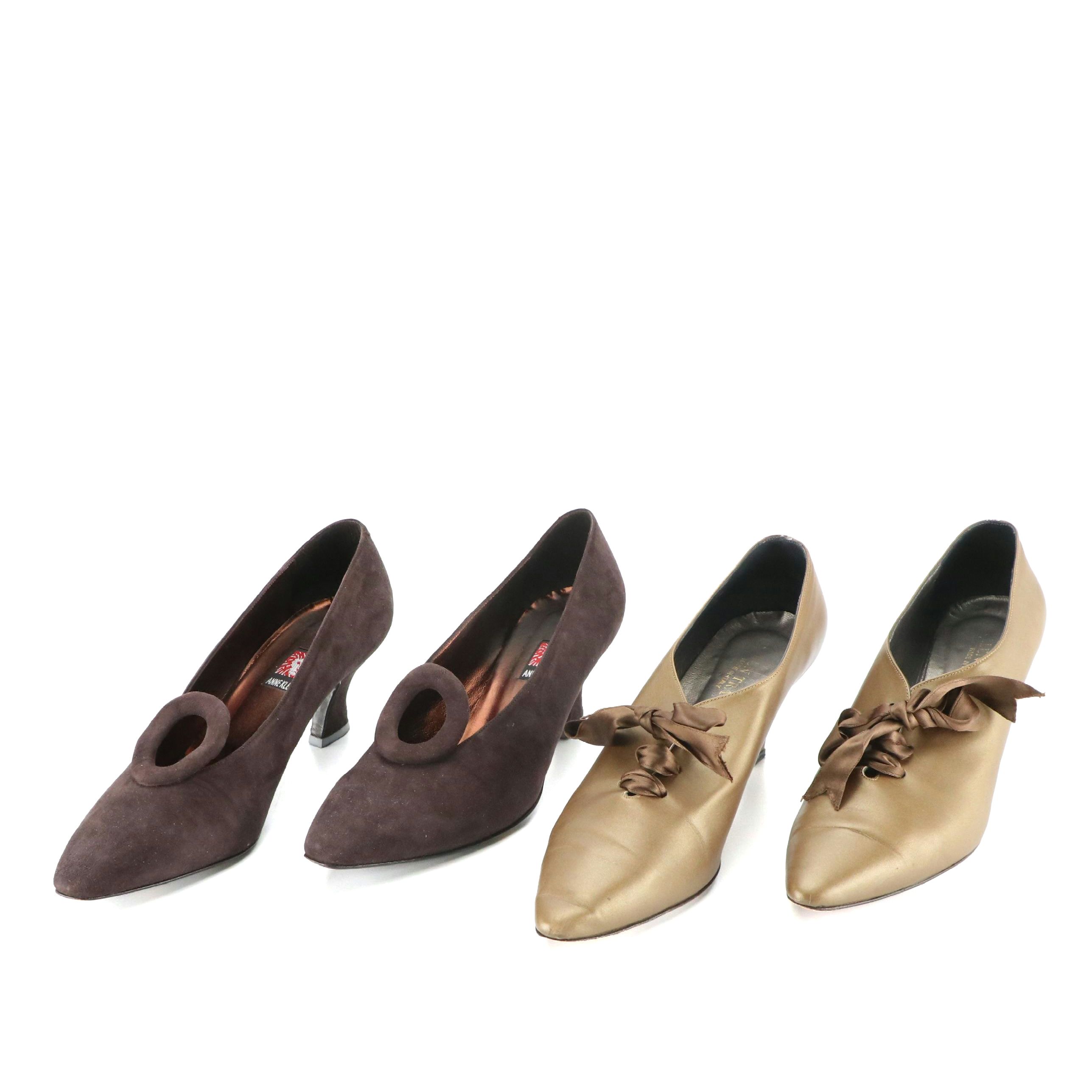 Ellen Tracy Satin Lace Up and Anne Klein Brown Leather Heels, with Boxes