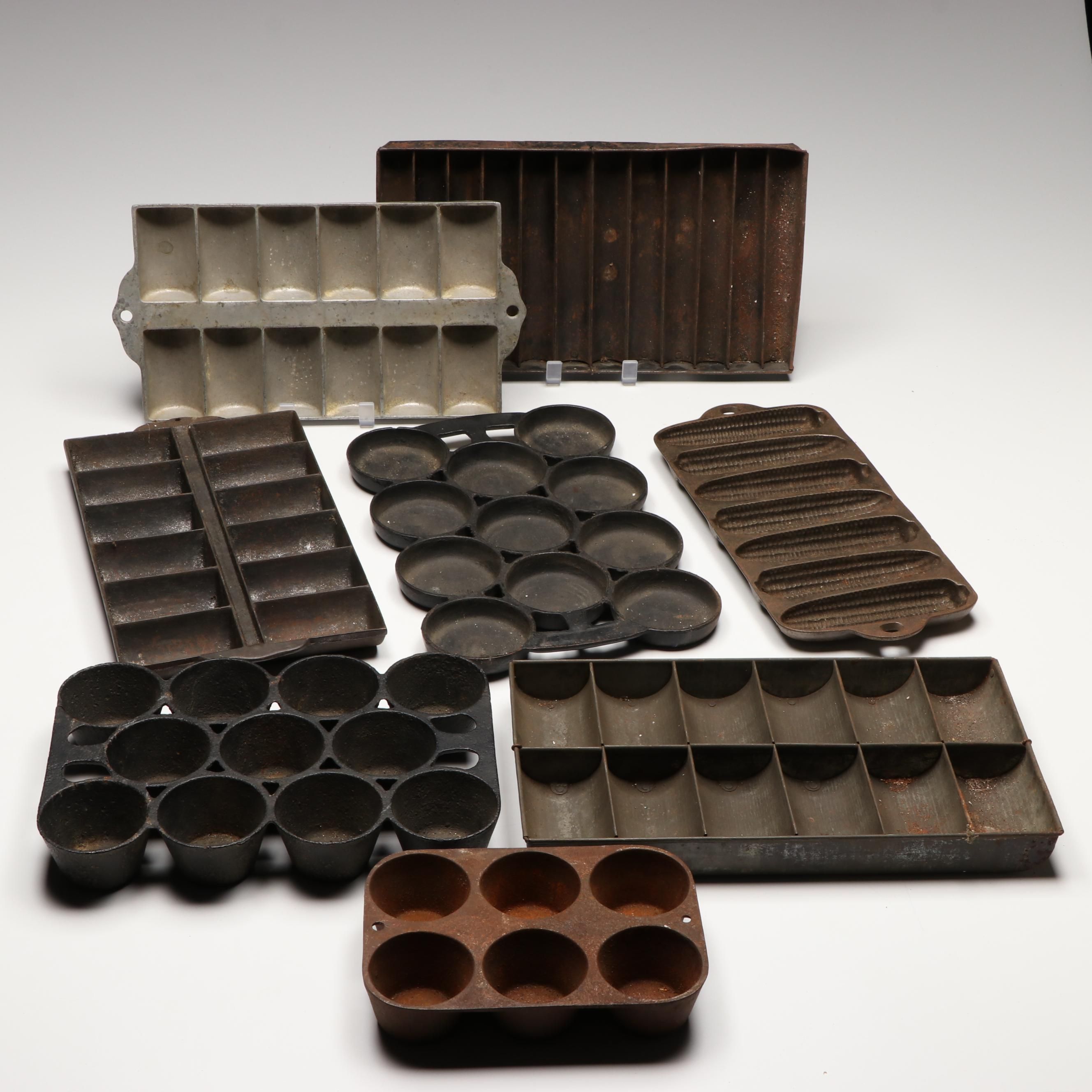 Wagner Ware With Other Cast Iron Baking Molds, Early to Mid-20th Century