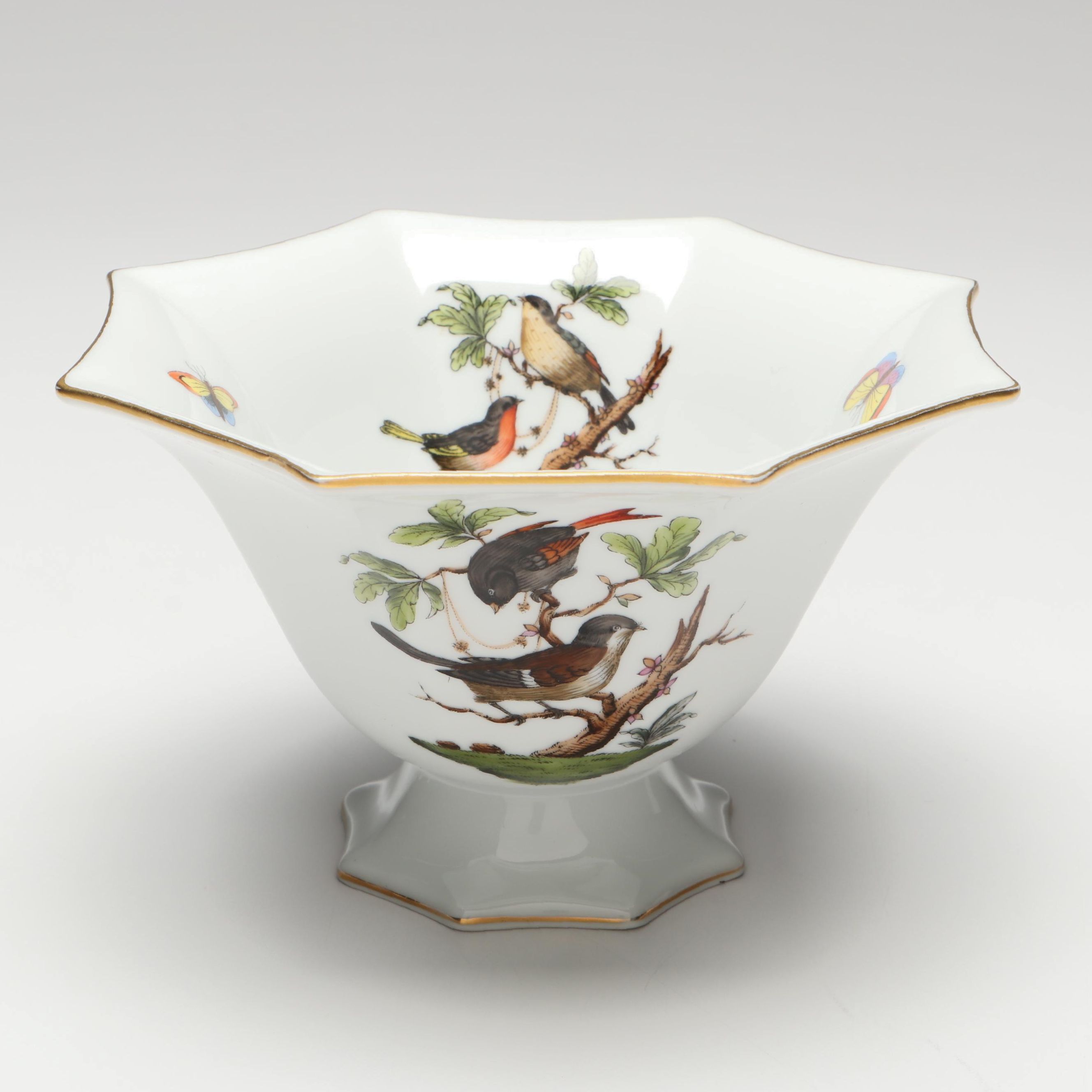 Herend "Rothschild Bird" Hand-Painted Porcelain Footed Bowl