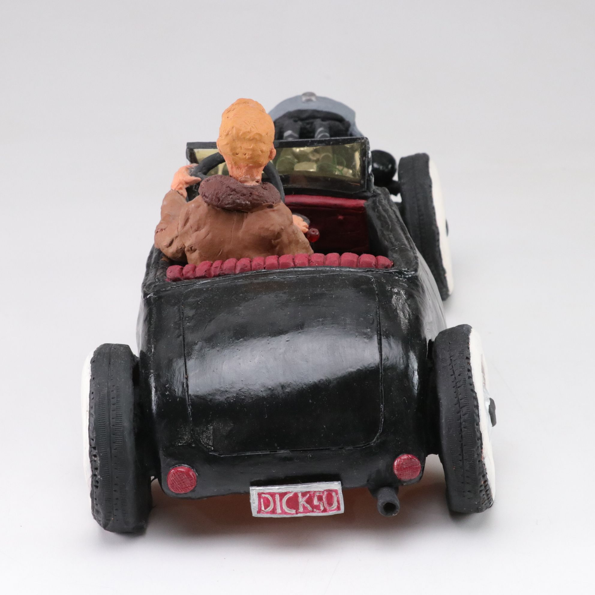 Marilyn Reeves Signed Terracotta Sculpture of Hot Rod Roadster & Driver