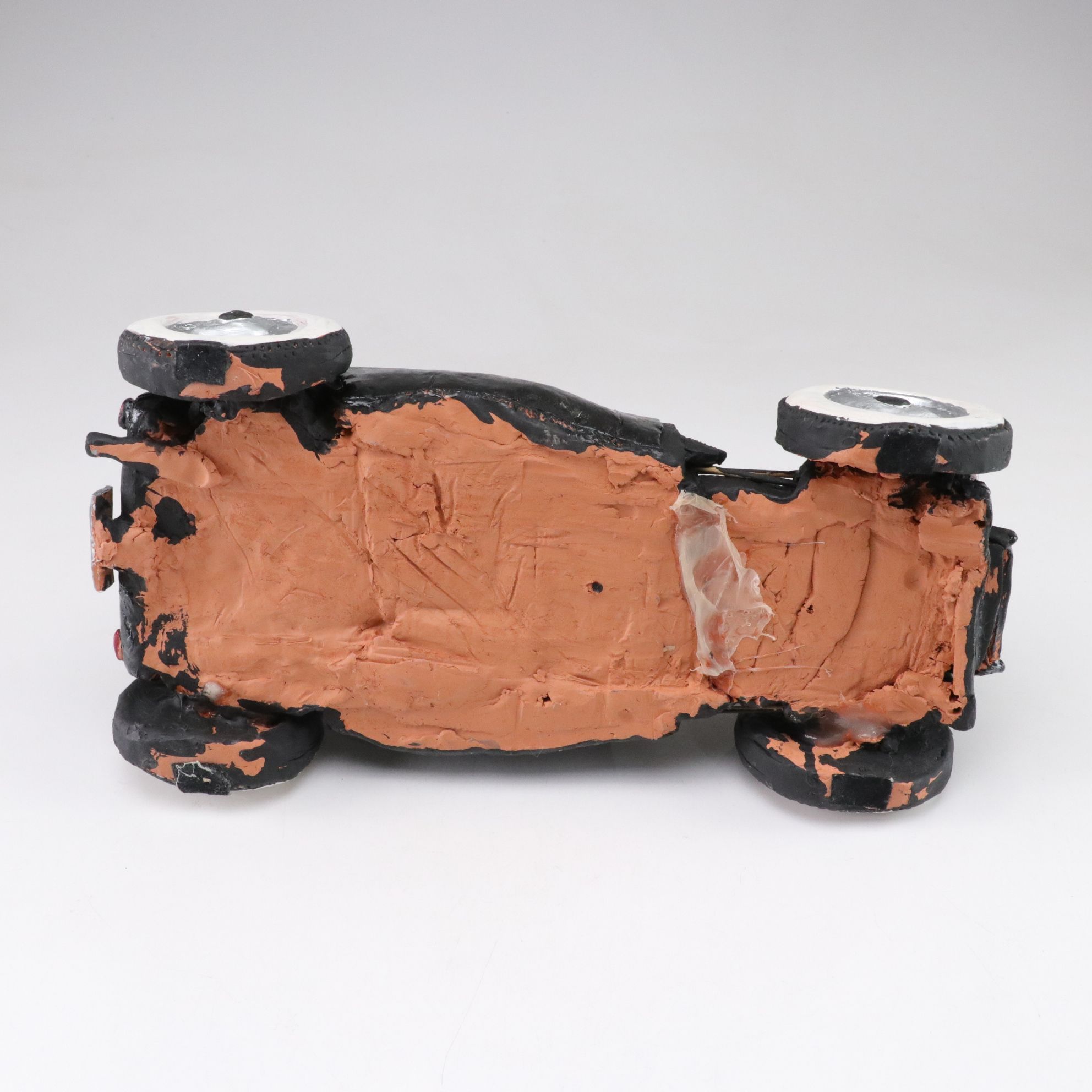 Marilyn Reeves Signed Terracotta Sculpture of Hot Rod Roadster & Driver