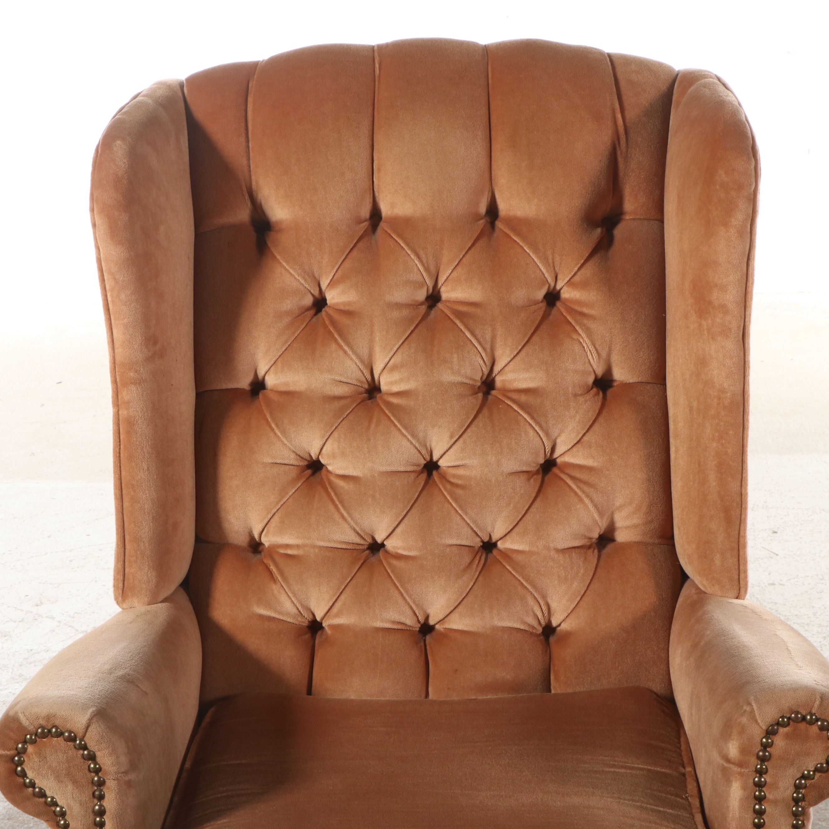 Queen Anne Style Button-Tufted Wingback Armchair, Late 20th Century