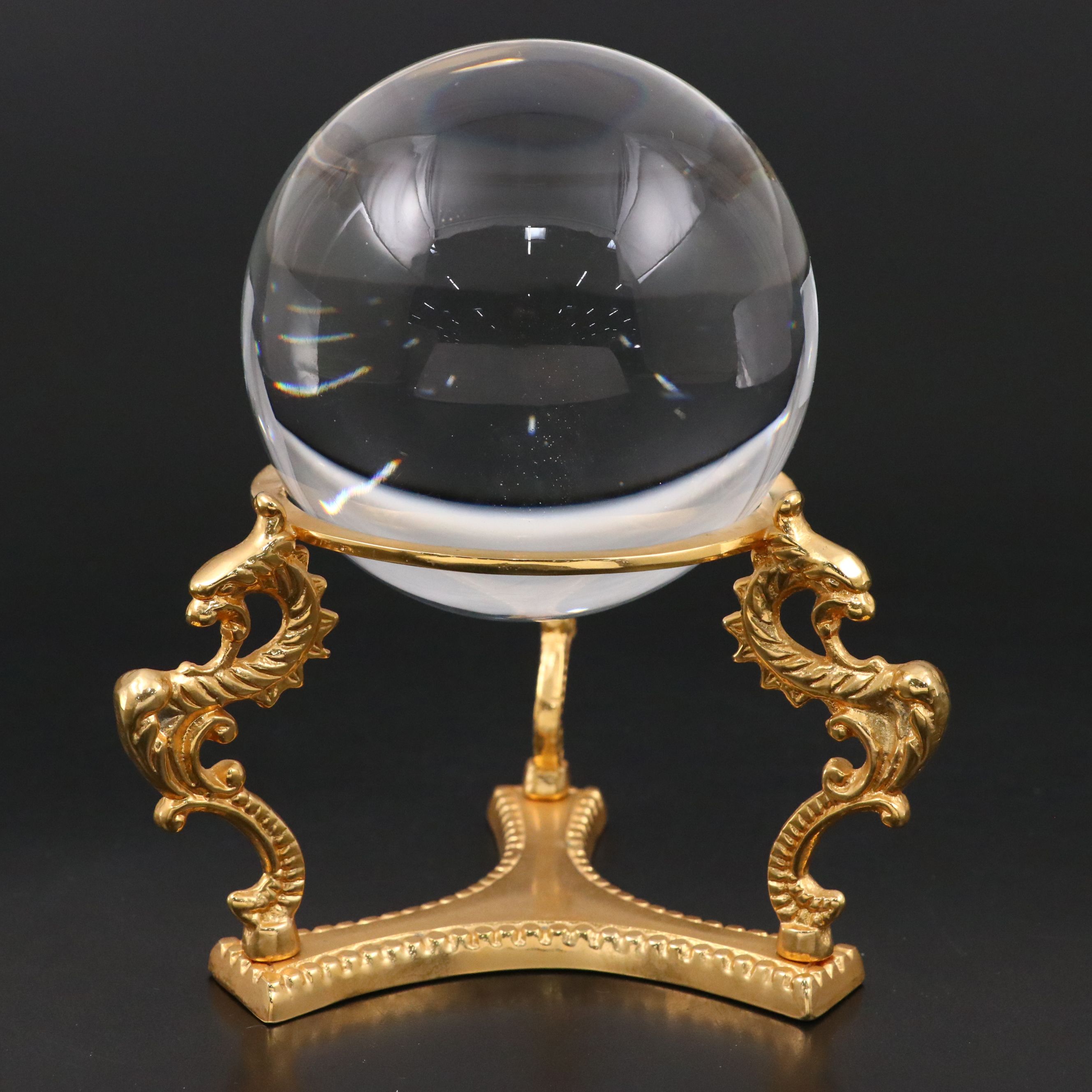 Crystal Ball on Gold Finish Metal Dragon Stand