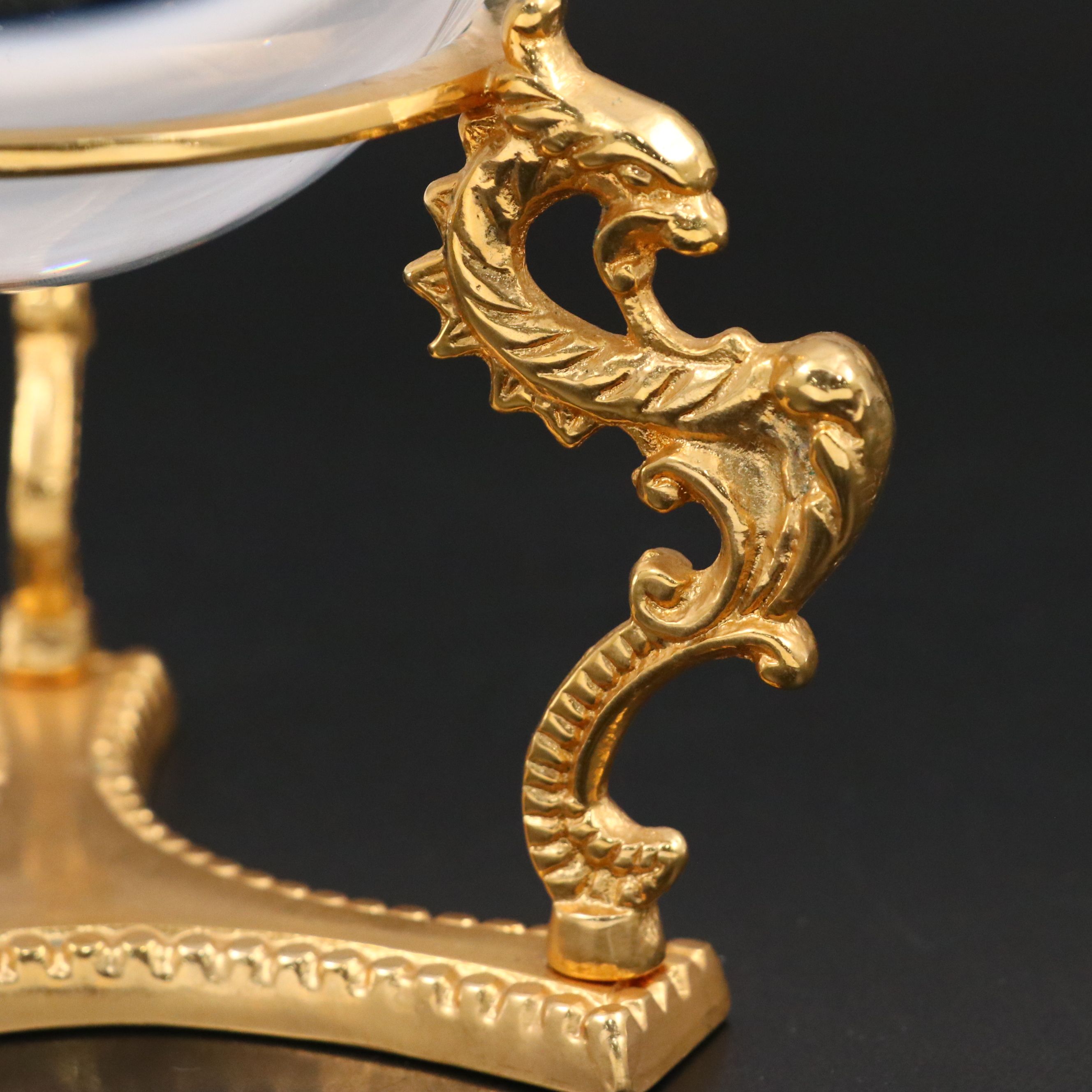 Crystal Ball on Gold Finish Metal Dragon Stand