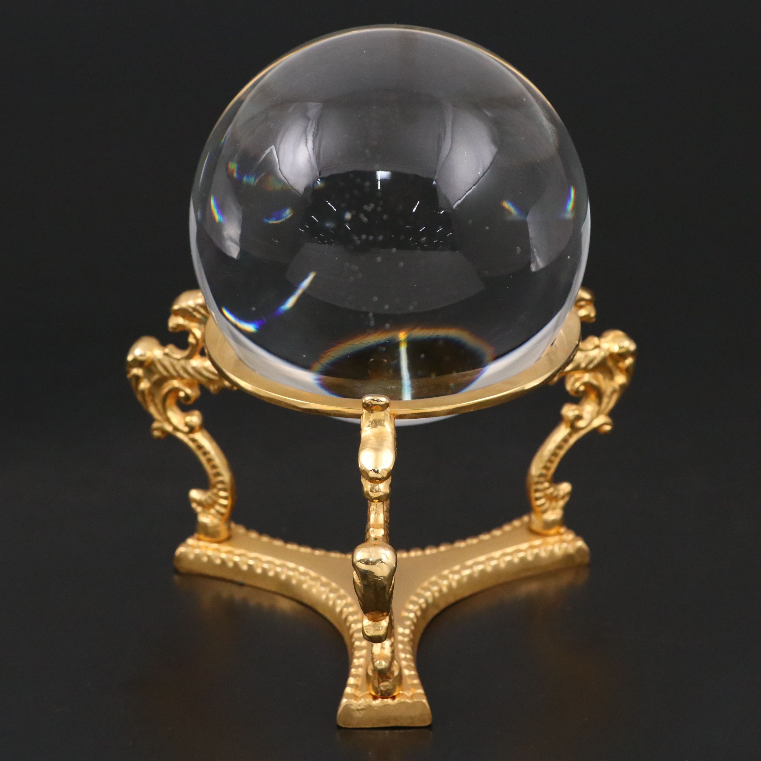 Crystal Ball on Gold Finish Metal Dragon Stand