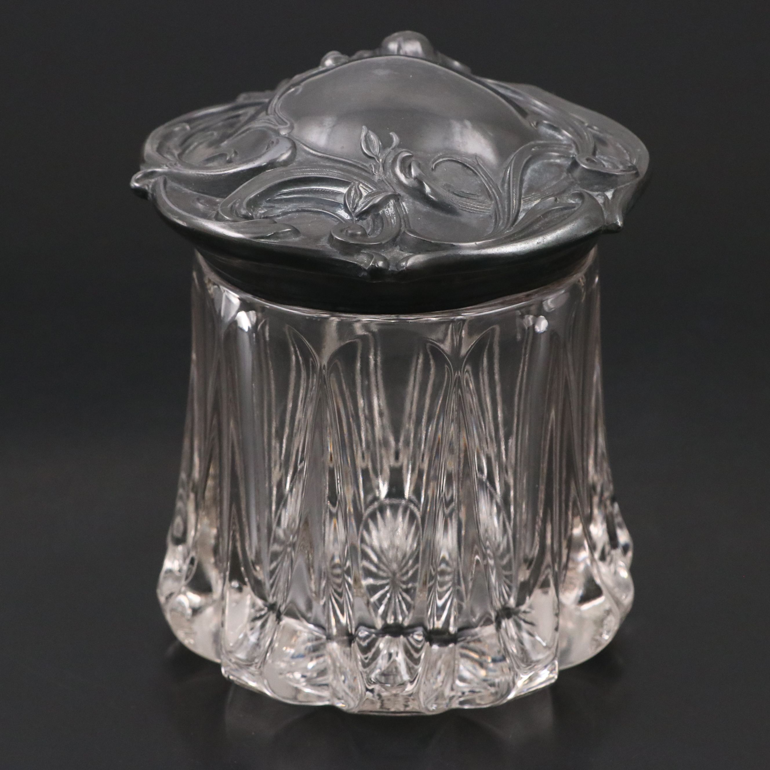 Art Nouveau Crystal Jar with Pewter Lid