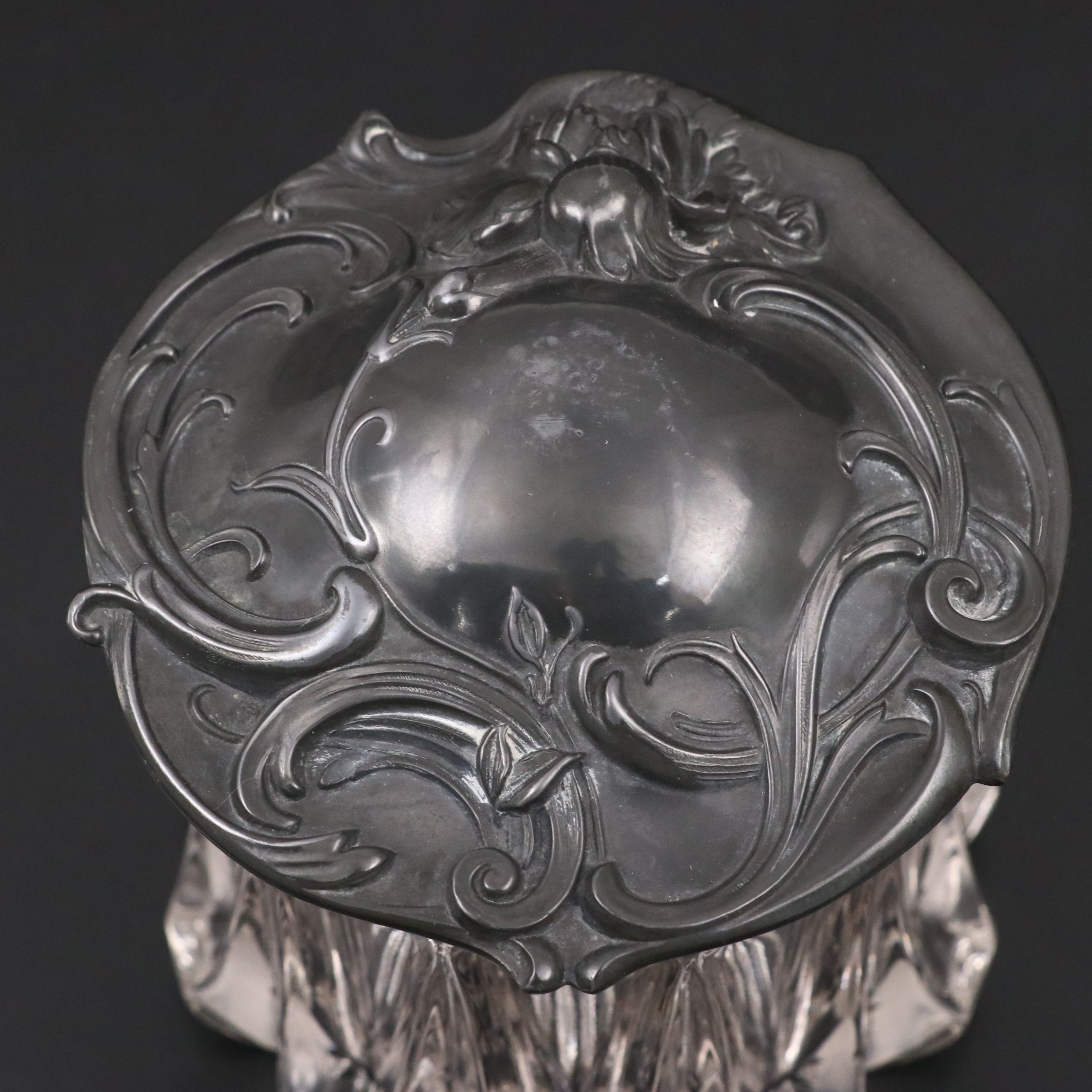 Art Nouveau Crystal Jar with Pewter Lid